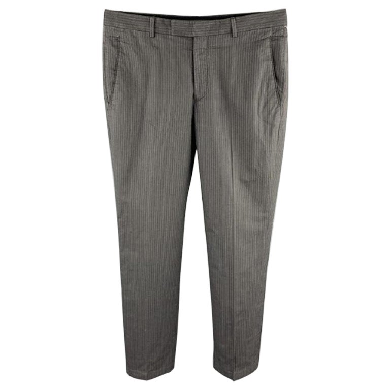 JOHN VARVATOS Größe 30 Dunkelgrau gestreift Baumwolle Zip Fly Kleid Hose im Angebot