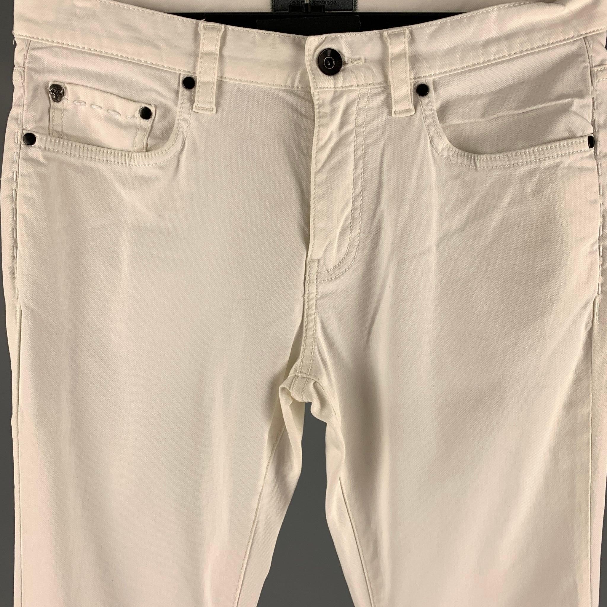 JOHN VARVATOS Size 30 Off White Cotton Elastane Jeans In Good Condition For Sale In San Francisco, CA