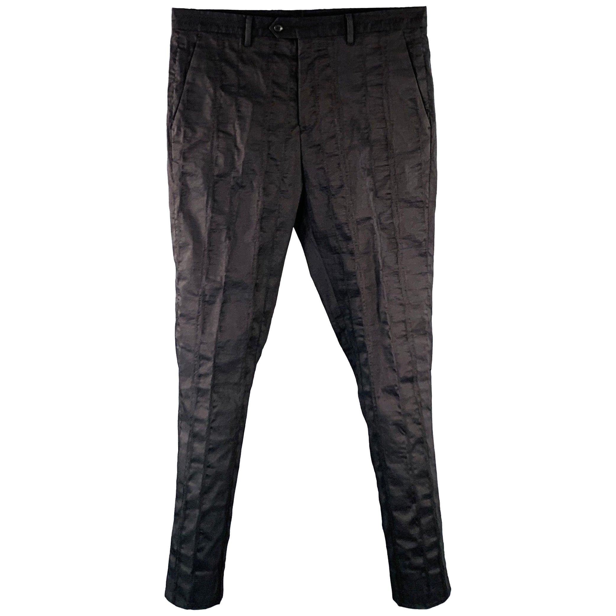 JOHN VARVATOS Size 32 Black Stripe Ramie Blend Flat Front Dress Pants