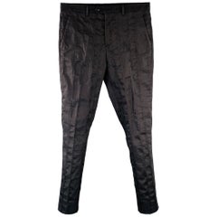 JOHN VARVATOS Size 32 Black Stripe Ramie Blend Flat Front Dress Pants