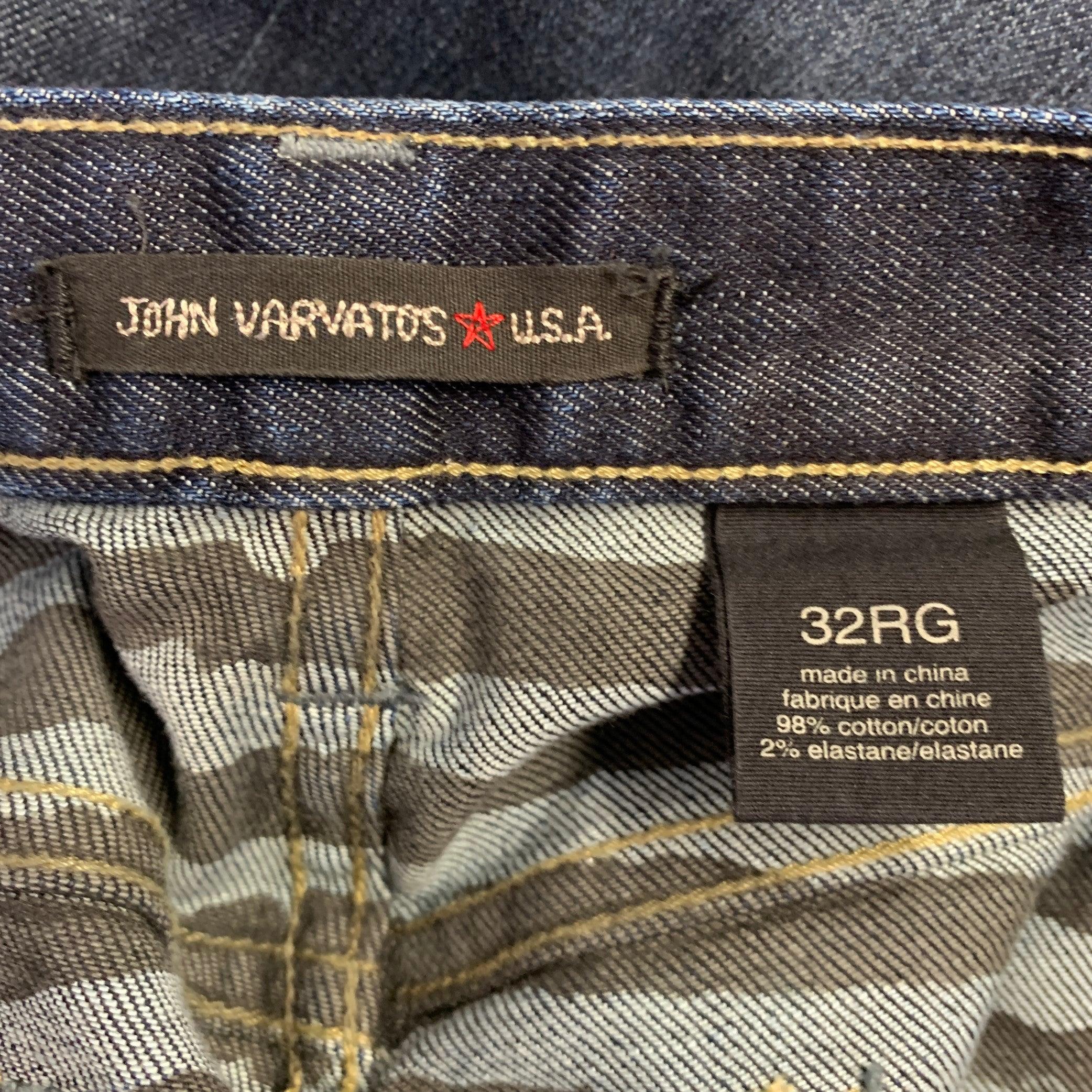 JOHN VARVATOS Size 32 Blue Distressed Cotton Blend Straight Jeans For Sale 1