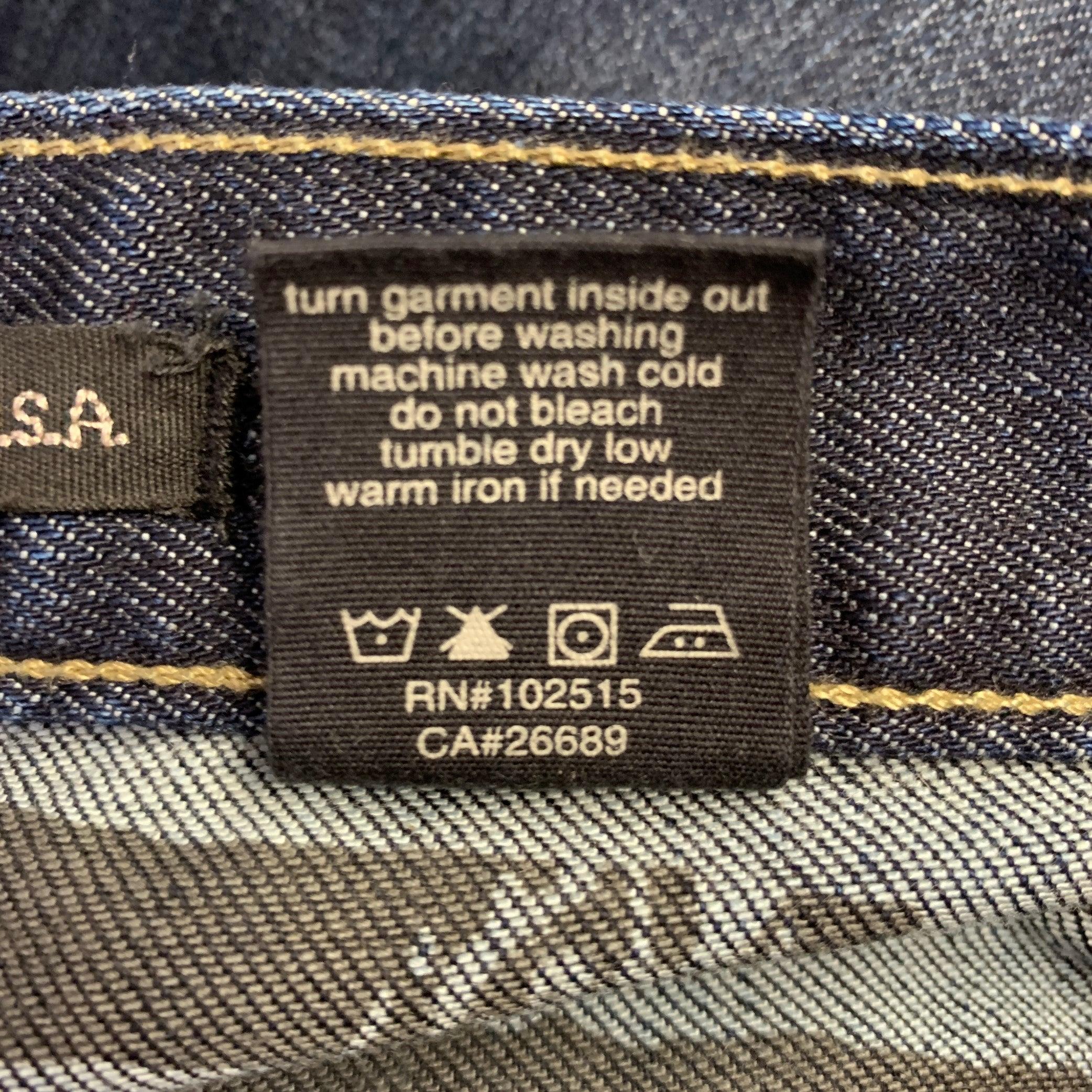 JOHN VARVATOS Size 32 Blue Distressed Cotton Blend Straight Jeans For Sale 2