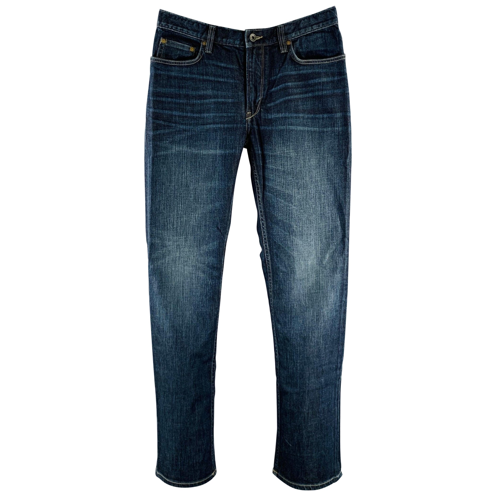 JOHN VARVATOS Größe 32 Blaue gerade Jeans aus Baumwollmischung im Used-Look im Used-Look im Angebot