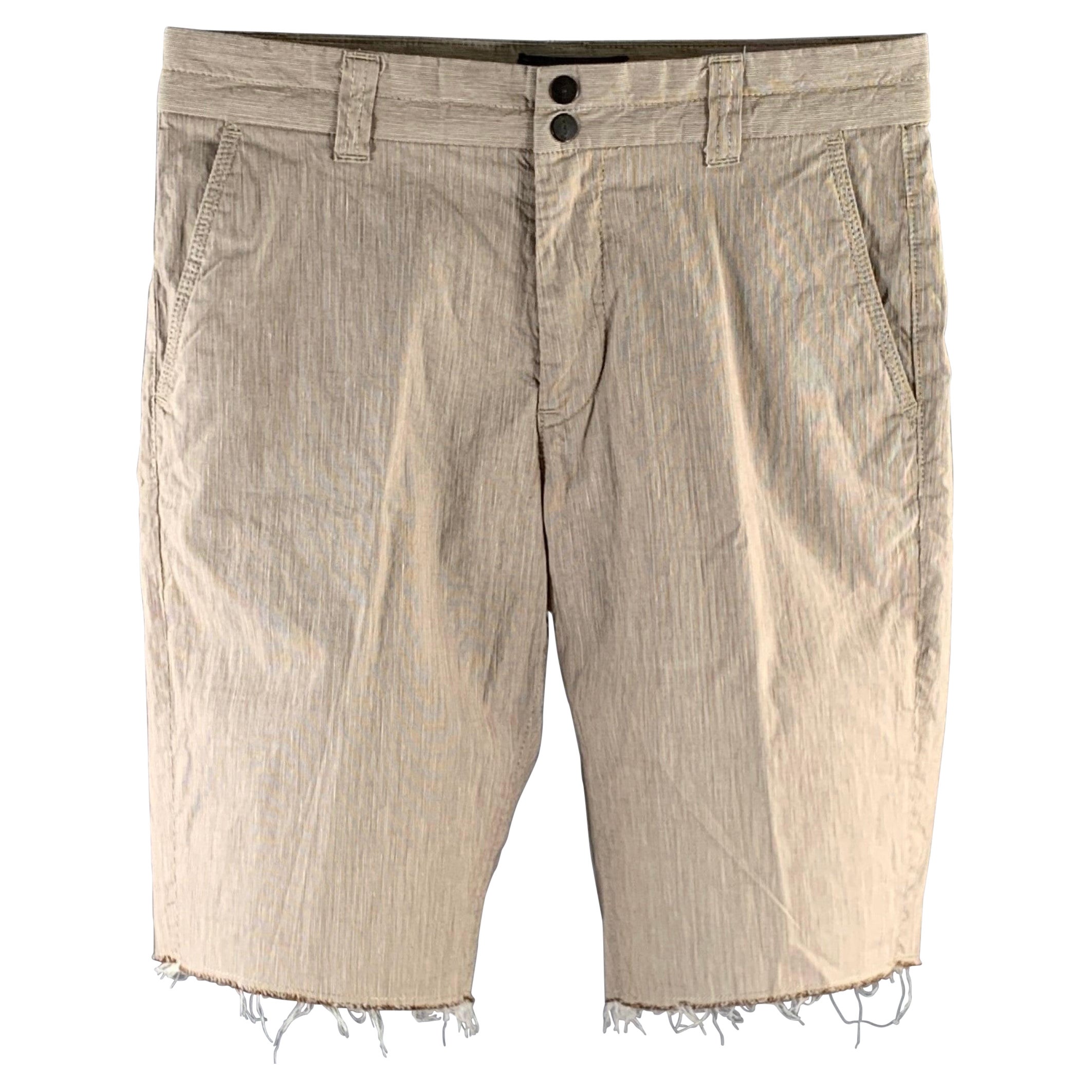 JOHN VARVATOS Size 32 Brown Heather Cotton Linen Raw Hem Shorts