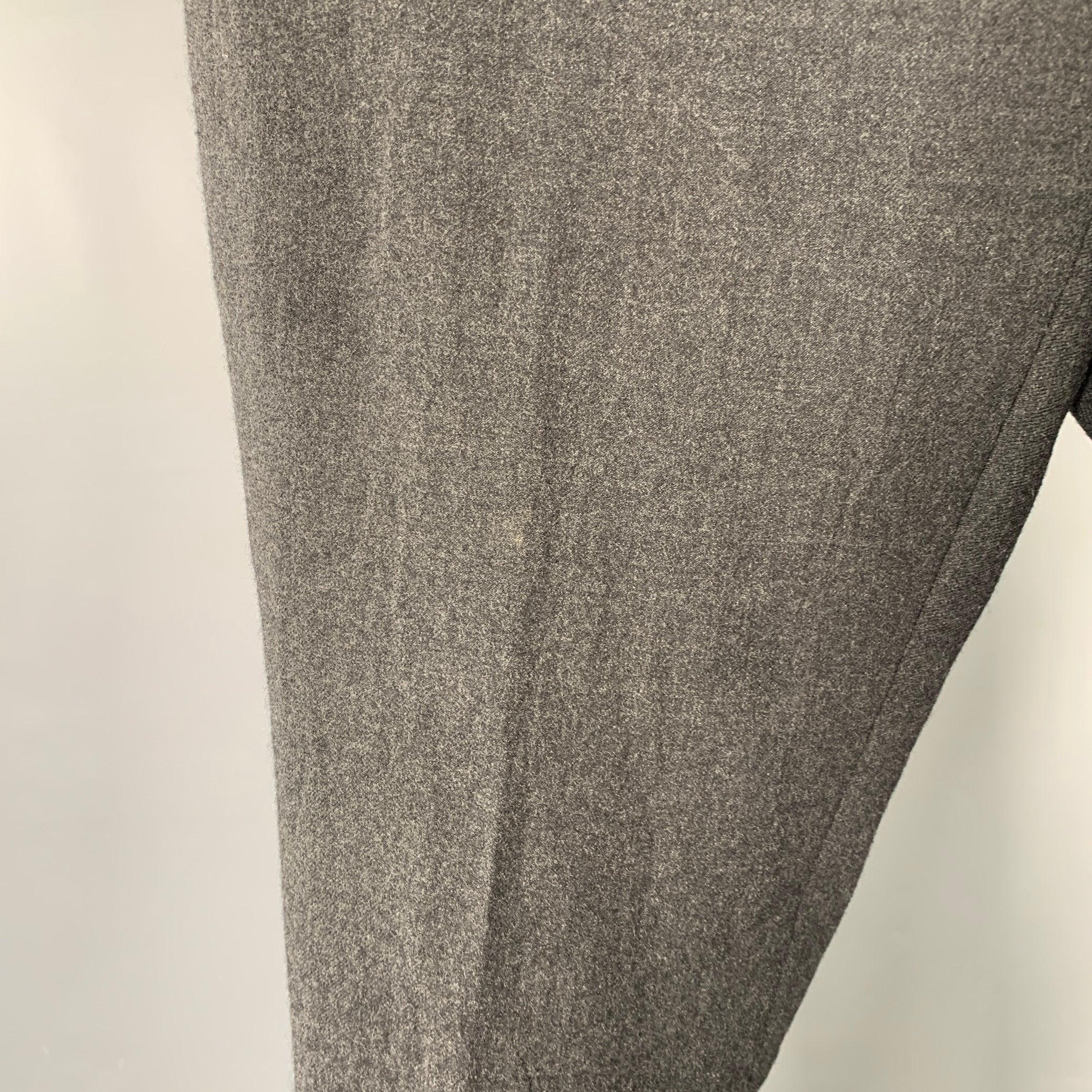 Black JOHN VARVATOS Size 32 Grey Heather Wool Flat Front Dress Pants For Sale
