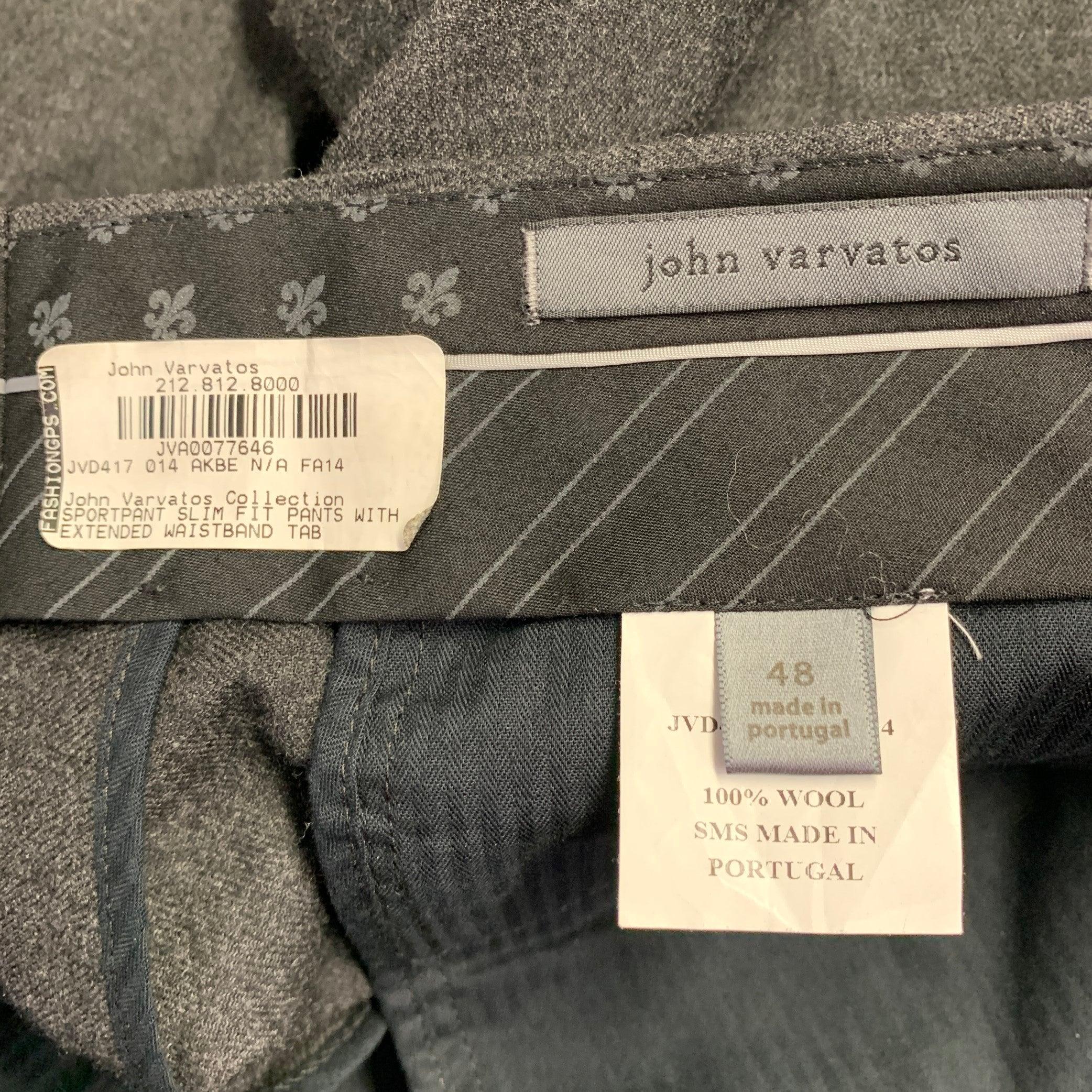 JOHN VARVATOS Size 32 Grey Heather Wool Flat Front Dress Pants In Excellent Condition For Sale In San Francisco, CA