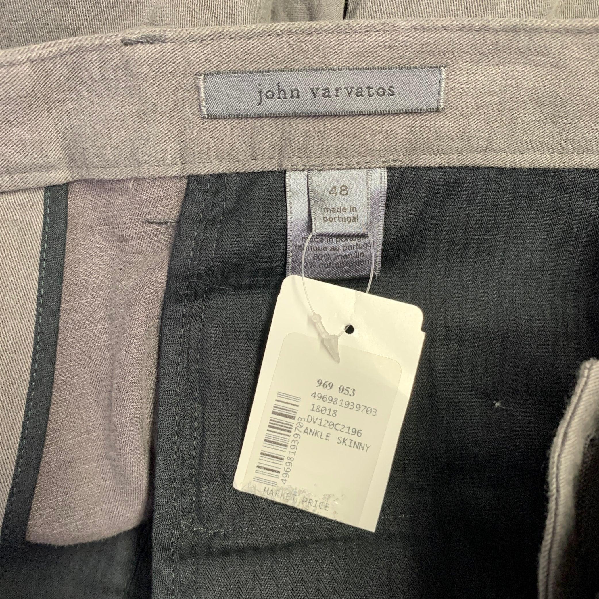 Gray JOHN VARVATOS Size 32 Grey Linen Cotton Casual Pants For Sale