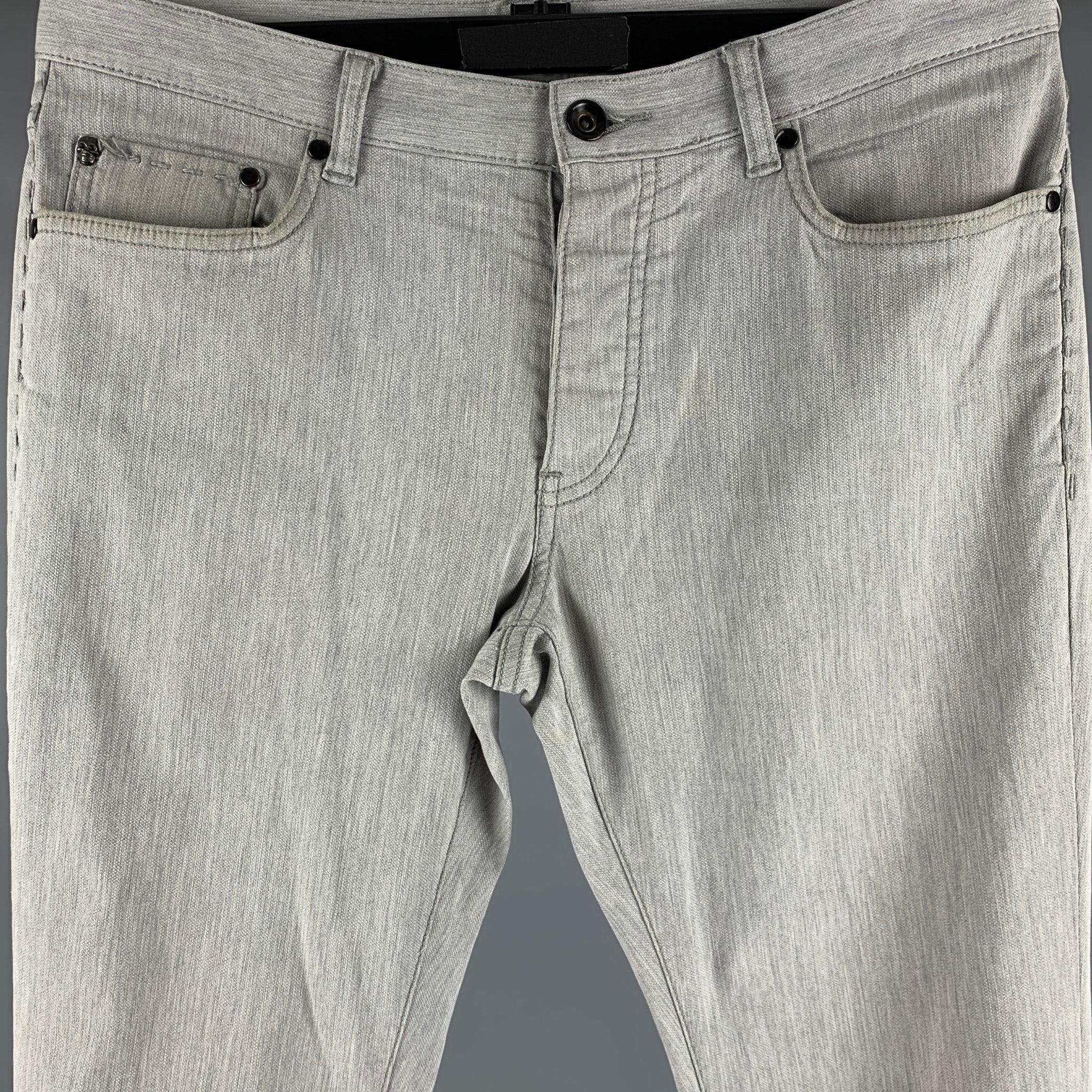 JOHN VARVATOS Size 32 Light Grey Cotton Elastane Jeans In Good Condition For Sale In San Francisco, CA