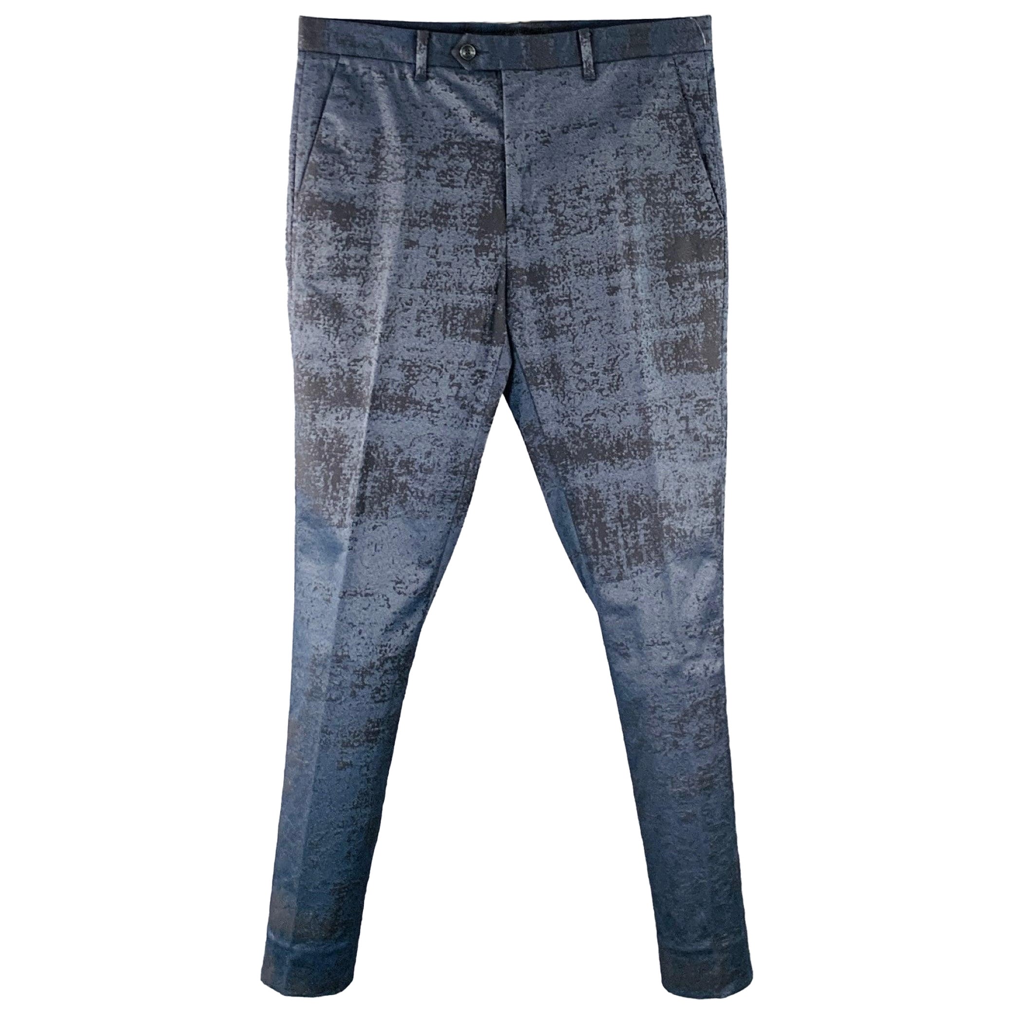 JOHN VARVATOS Größe 32 Navy Schwarz Marmorierte Baumwollmischung Zip Fly Dress Pants