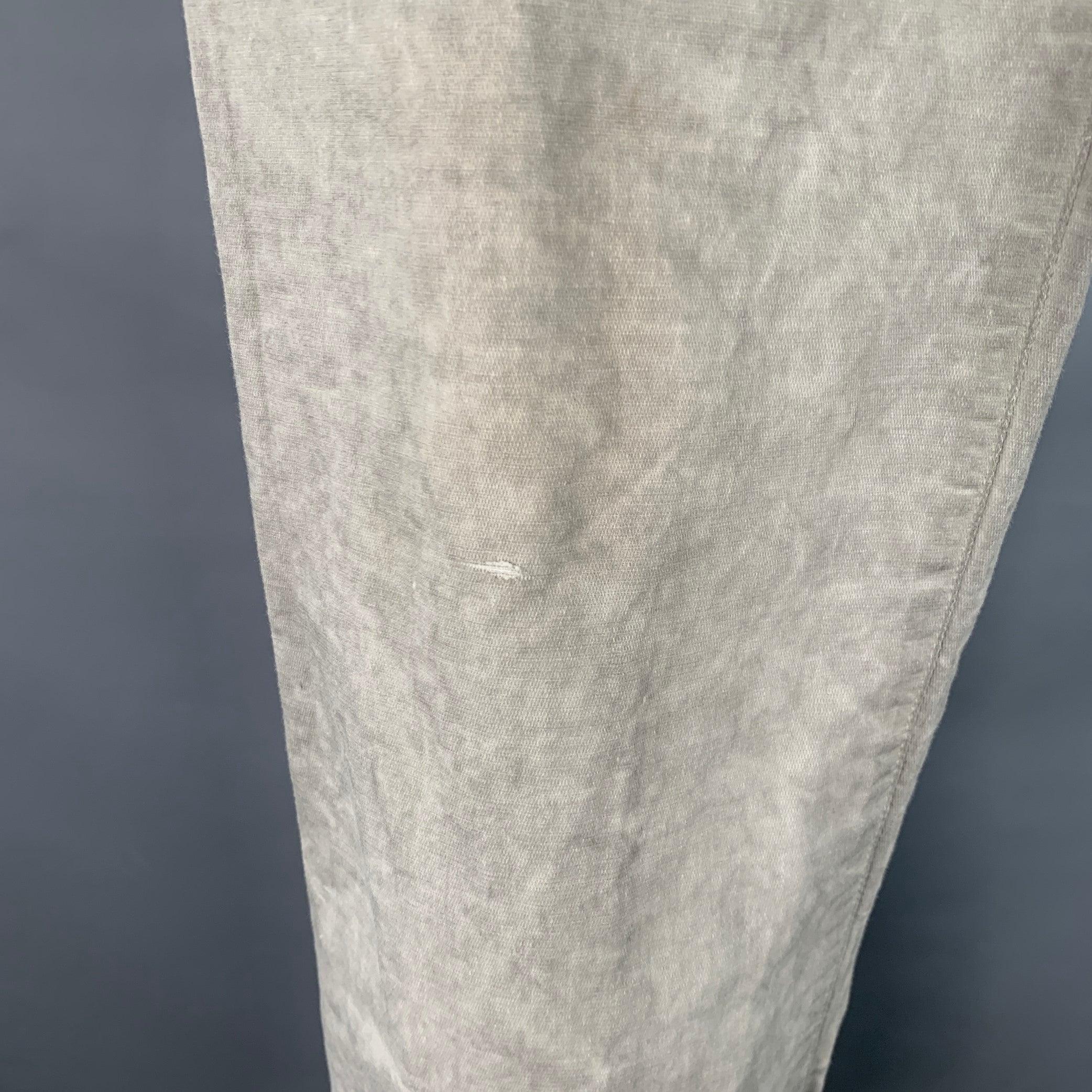 John Varvatos Taille 33 Pantalon décontracté droit en coton marbré et en lin avec braguette à boutons, gris Pour hommes en vente