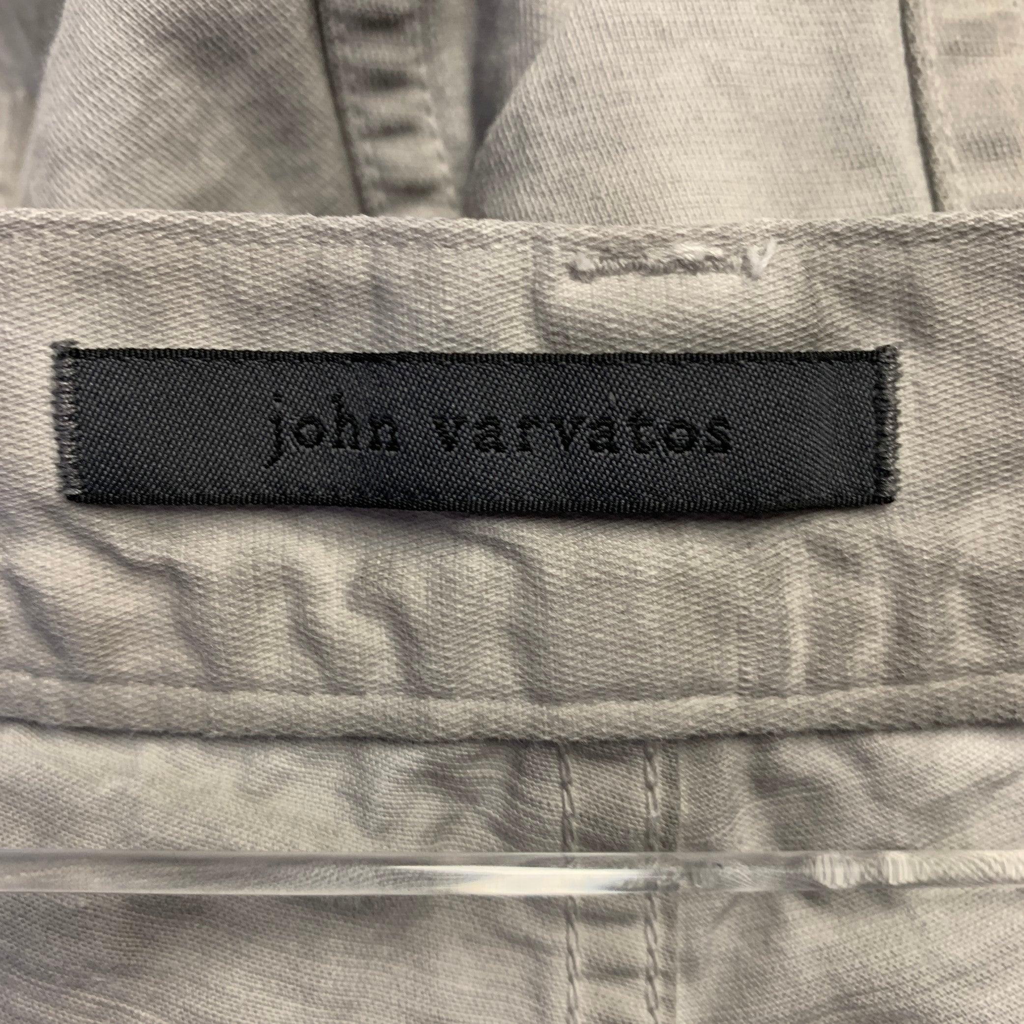 John Varvatos Taille 33 Pantalon décontracté droit en coton marbré et en lin avec braguette à boutons, gris en vente 1