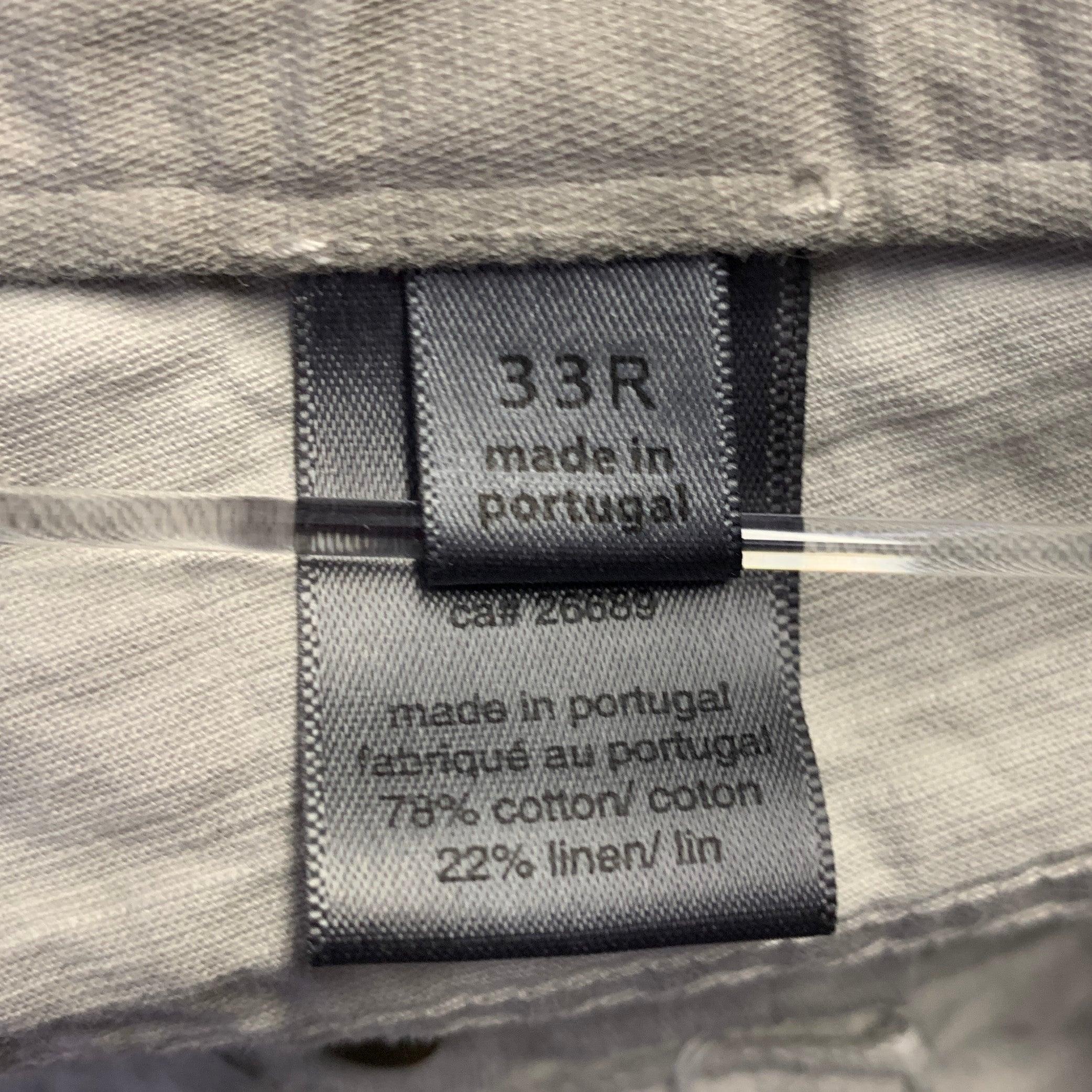 John Varvatos Taille 33 Pantalon décontracté droit en coton marbré et en lin avec braguette à boutons, gris en vente 2