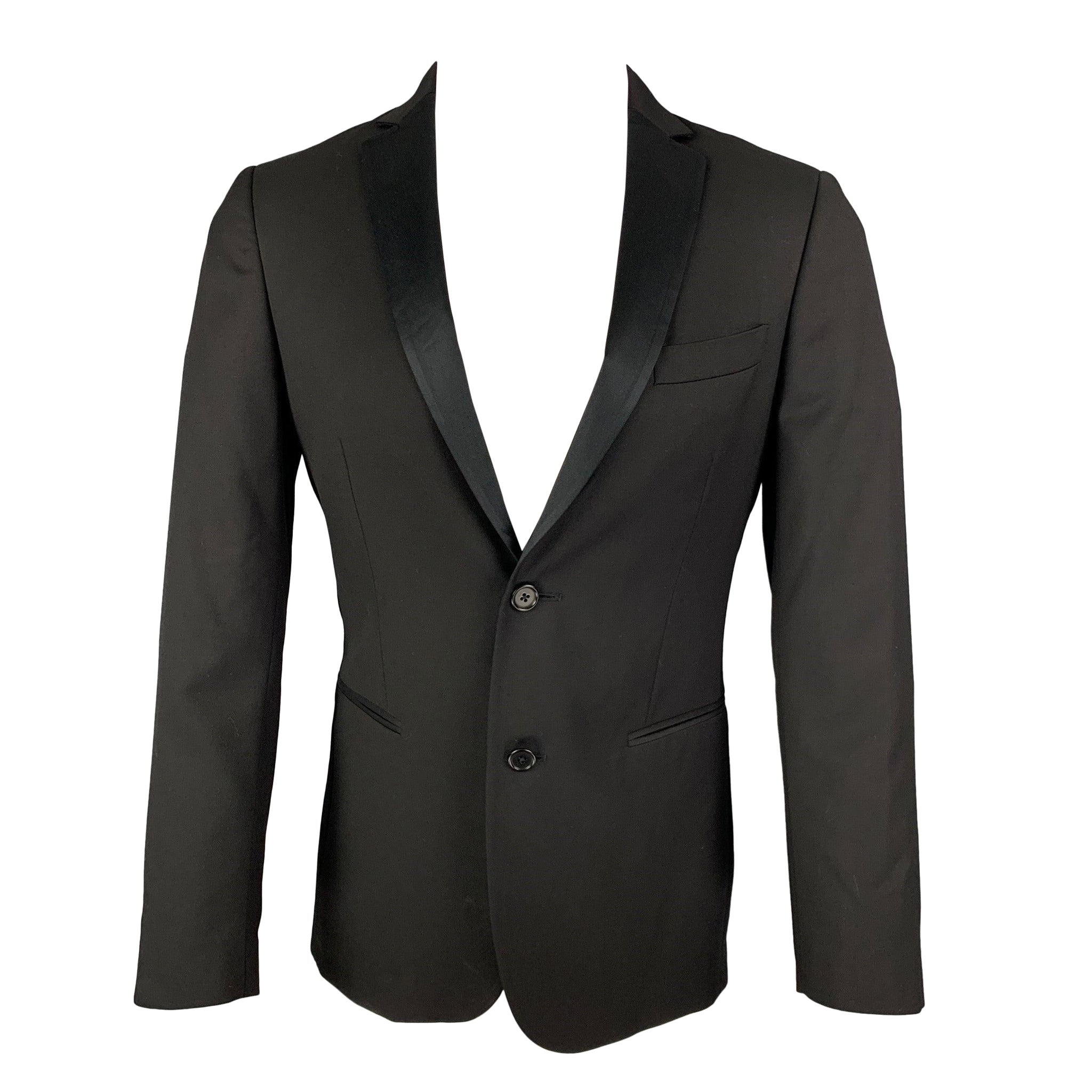 JOHN VARVATOS Talla 36 Chaquetón de lana negro con solapa de muesca