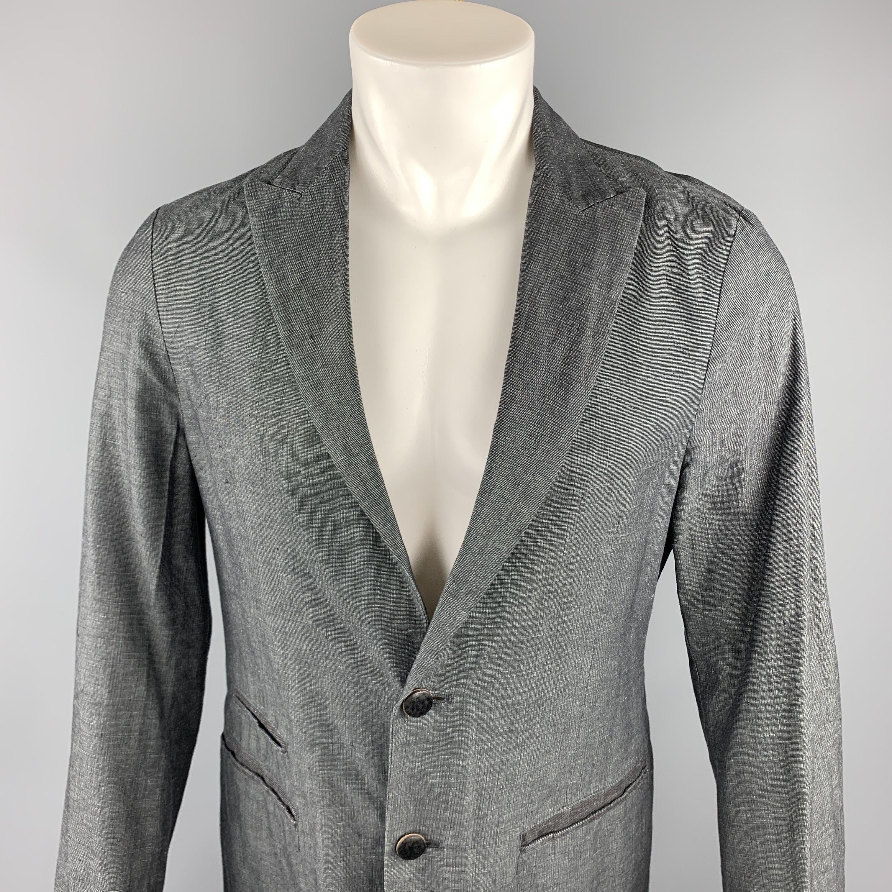 John Varvatos Taille 36 Manteau de sport en lin/coton gris foncé chiné Pour hommes en vente