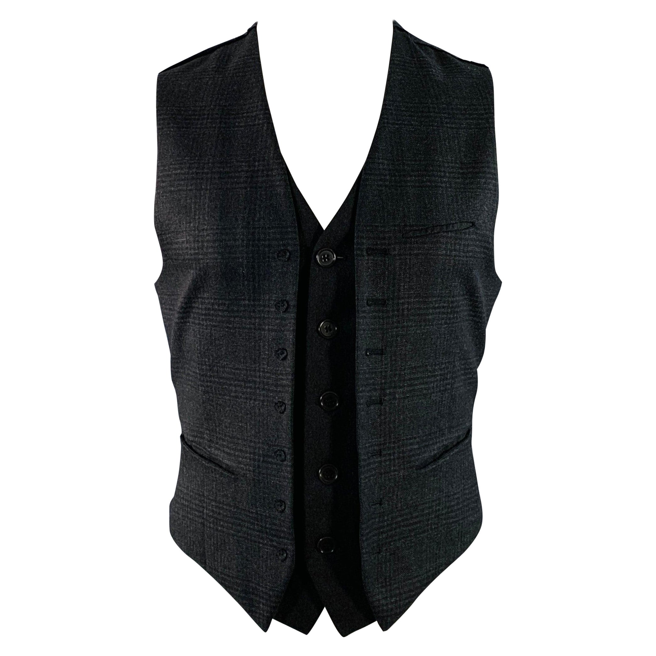 JOHN VARVATOS Size 38 Black Grey Plaid Wool Layered Vest