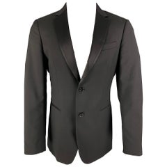 John Varvatos, cappotto sportivo da smoking in lana nera taglia 38