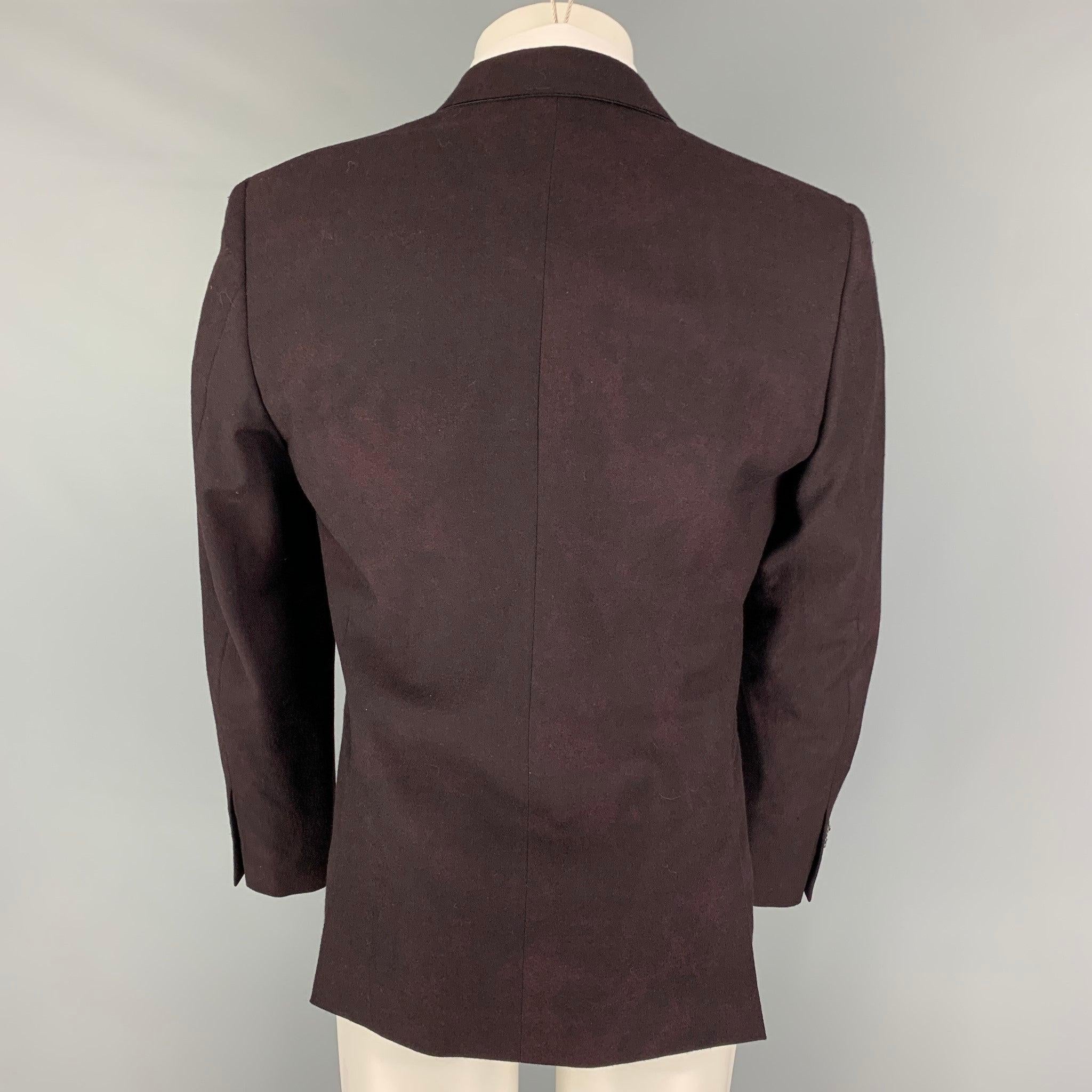 Men's JOHN VARVATOS Size 38 Burgundy Black Dyed Wool Notch Lapel Sport Coat For Sale