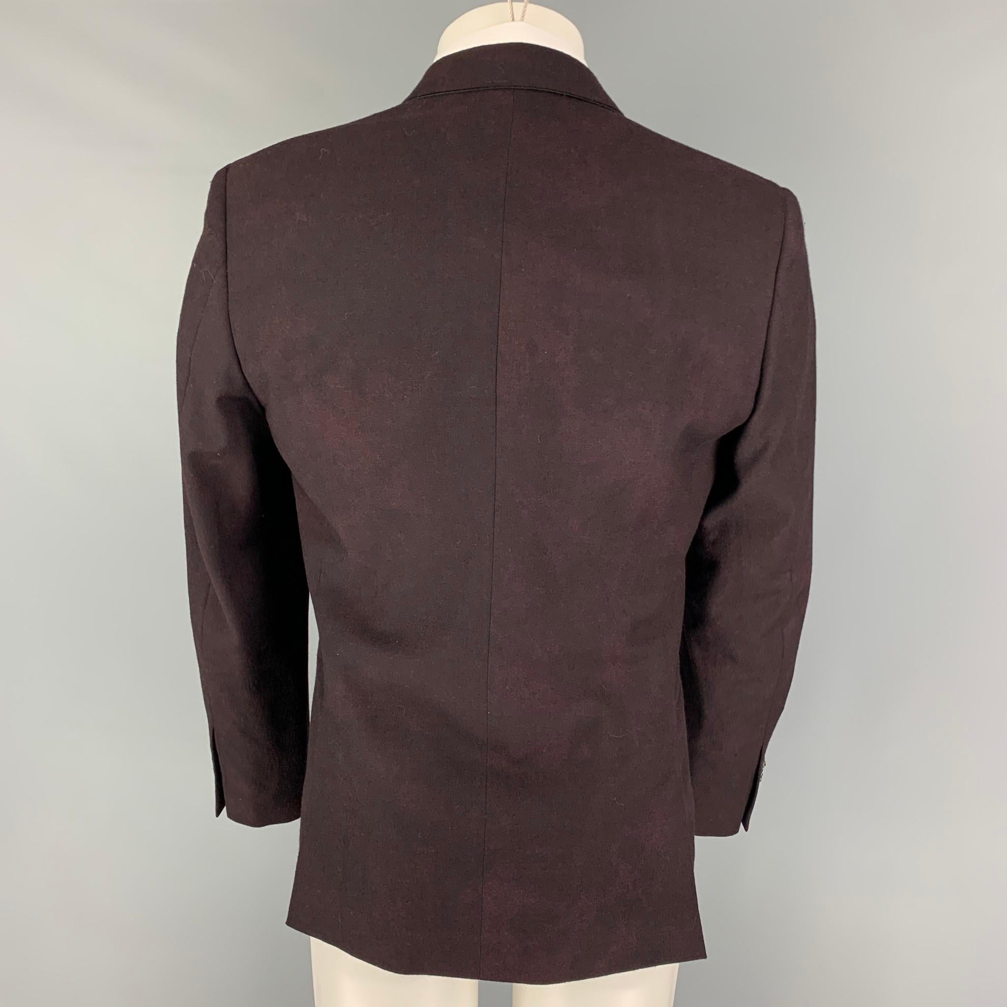 Men's JOHN VARVATOS Size 38 Burgundy Black Dyed Wool Notch Lapel Sport Coat