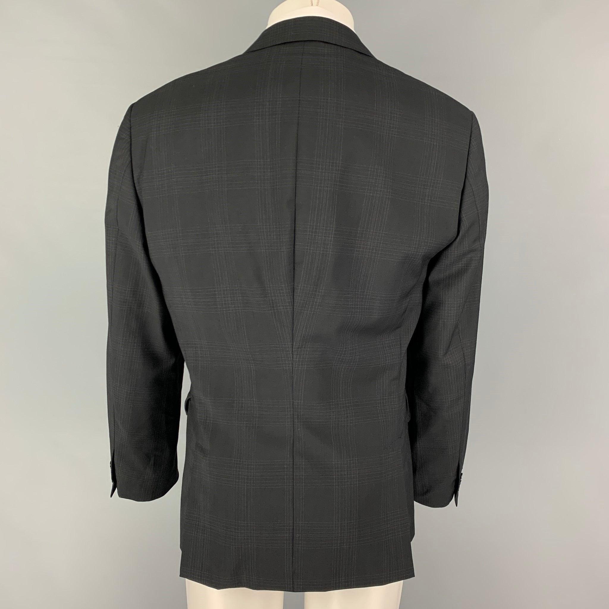JOHN VARVATOS Size 40 Black Plaid Wool Notch Lapel Sport Coat In Good Condition For Sale In San Francisco, CA