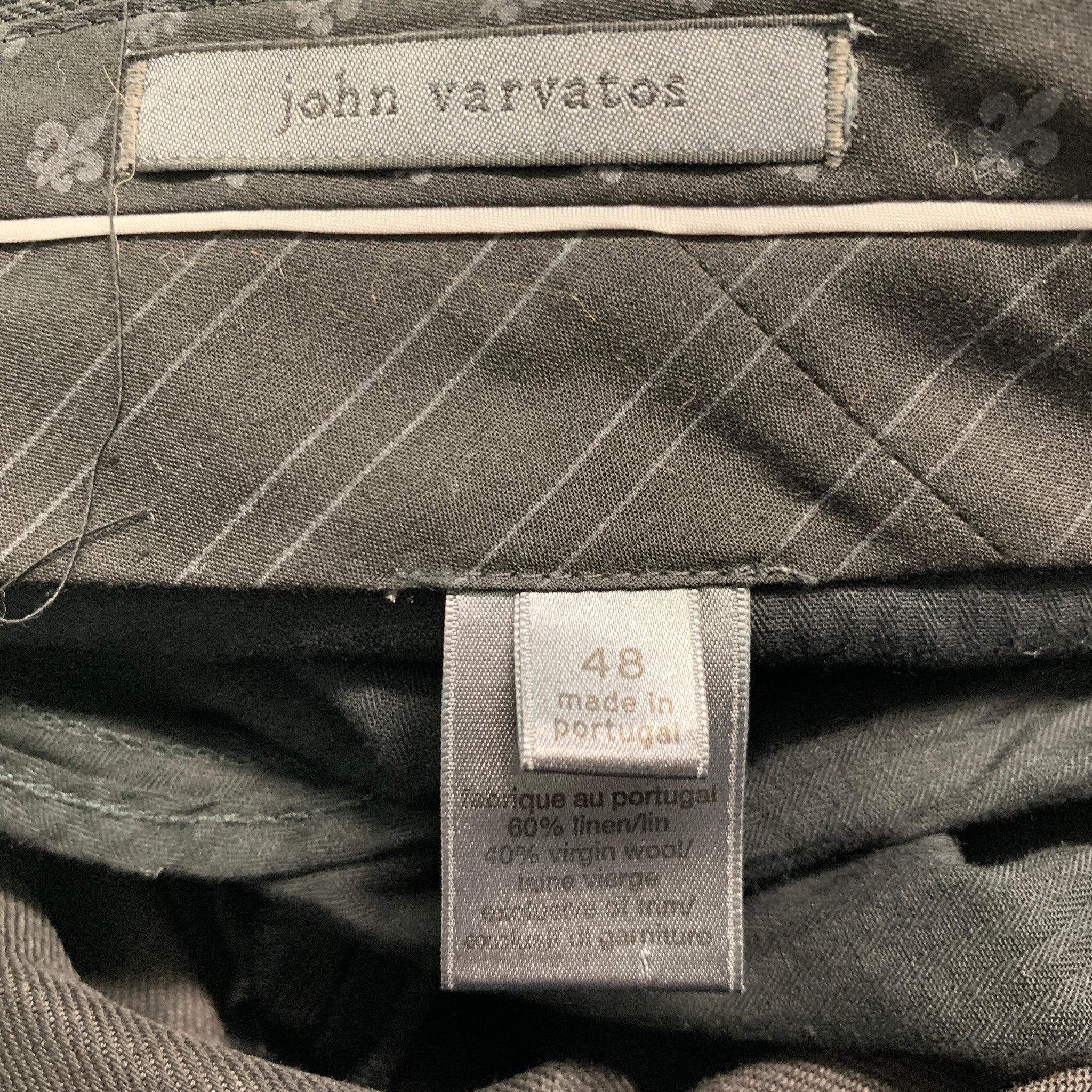 JOHN VARVATOS Size 40 Black Solid Linen Wool Peak Lapel Tuxedo For Sale 6