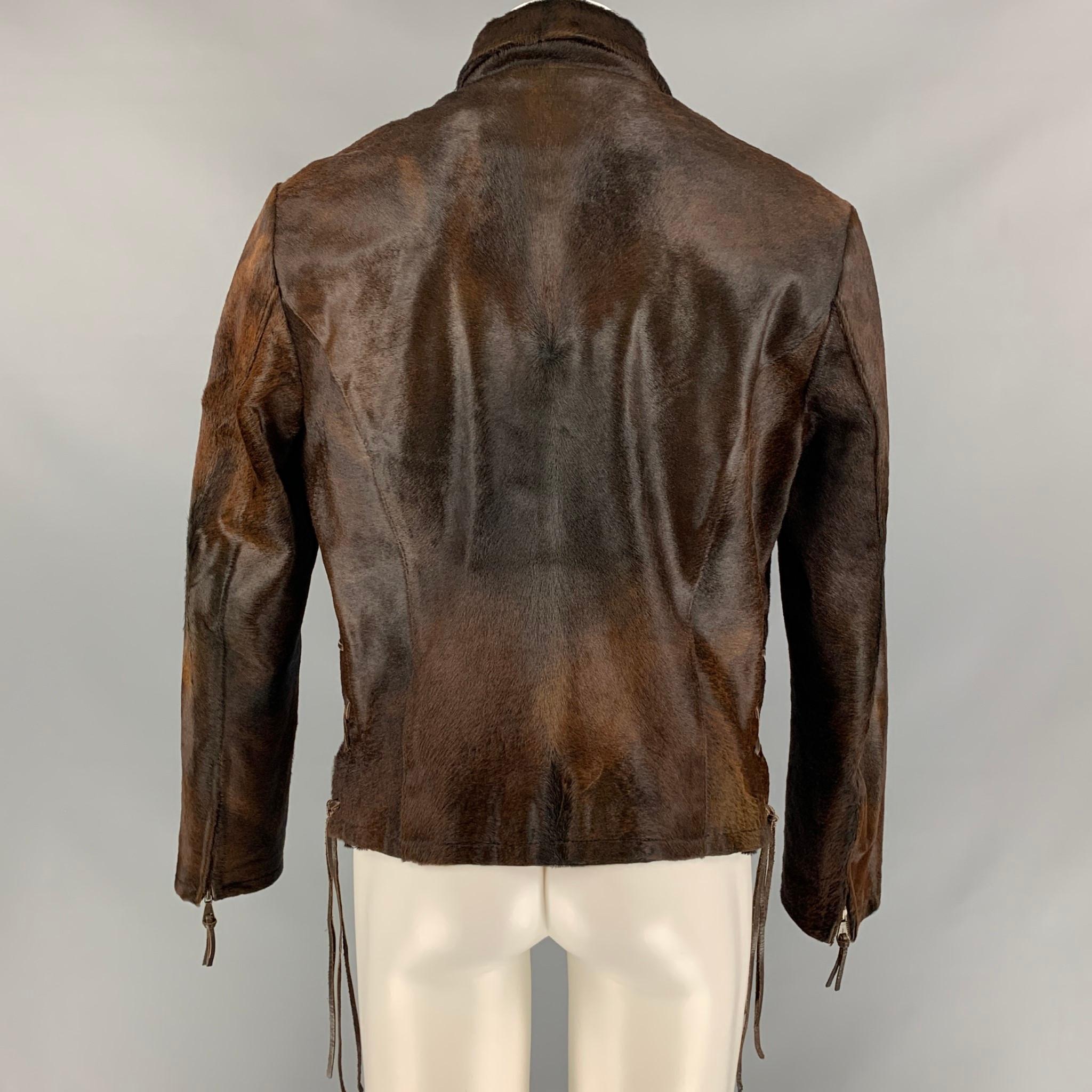 JOHN VARVATOS Size 40 Brown Calf Hair Zip Up Jacket In Good Condition In San Francisco, CA