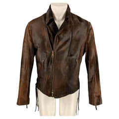 JOHN VARVATOS Size 40 Brown Calf Hair Zip Up Jacket