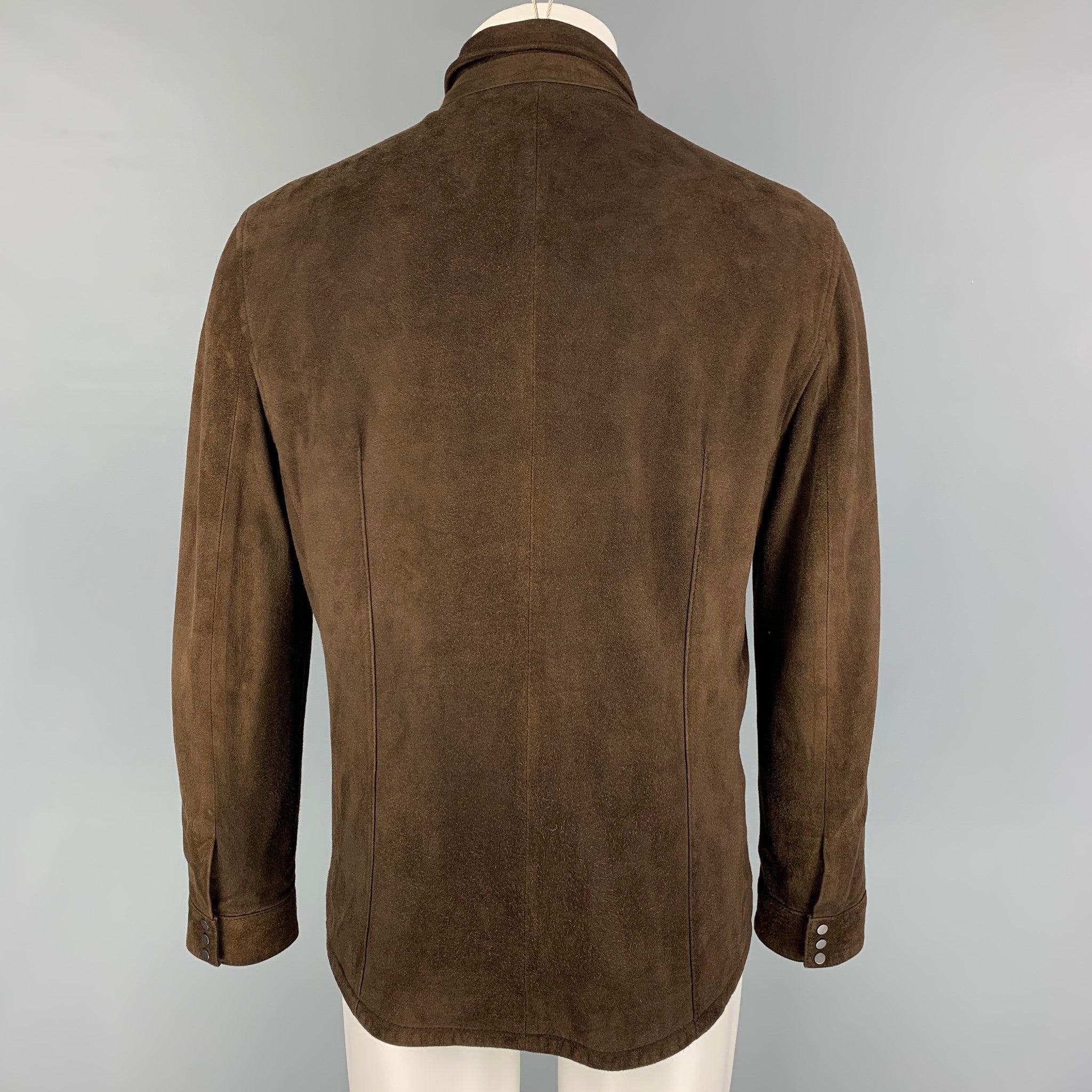 JOHN VARVATOS Size 40 Brown Suede Zip & Snaps Jacket In Good Condition For Sale In San Francisco, CA