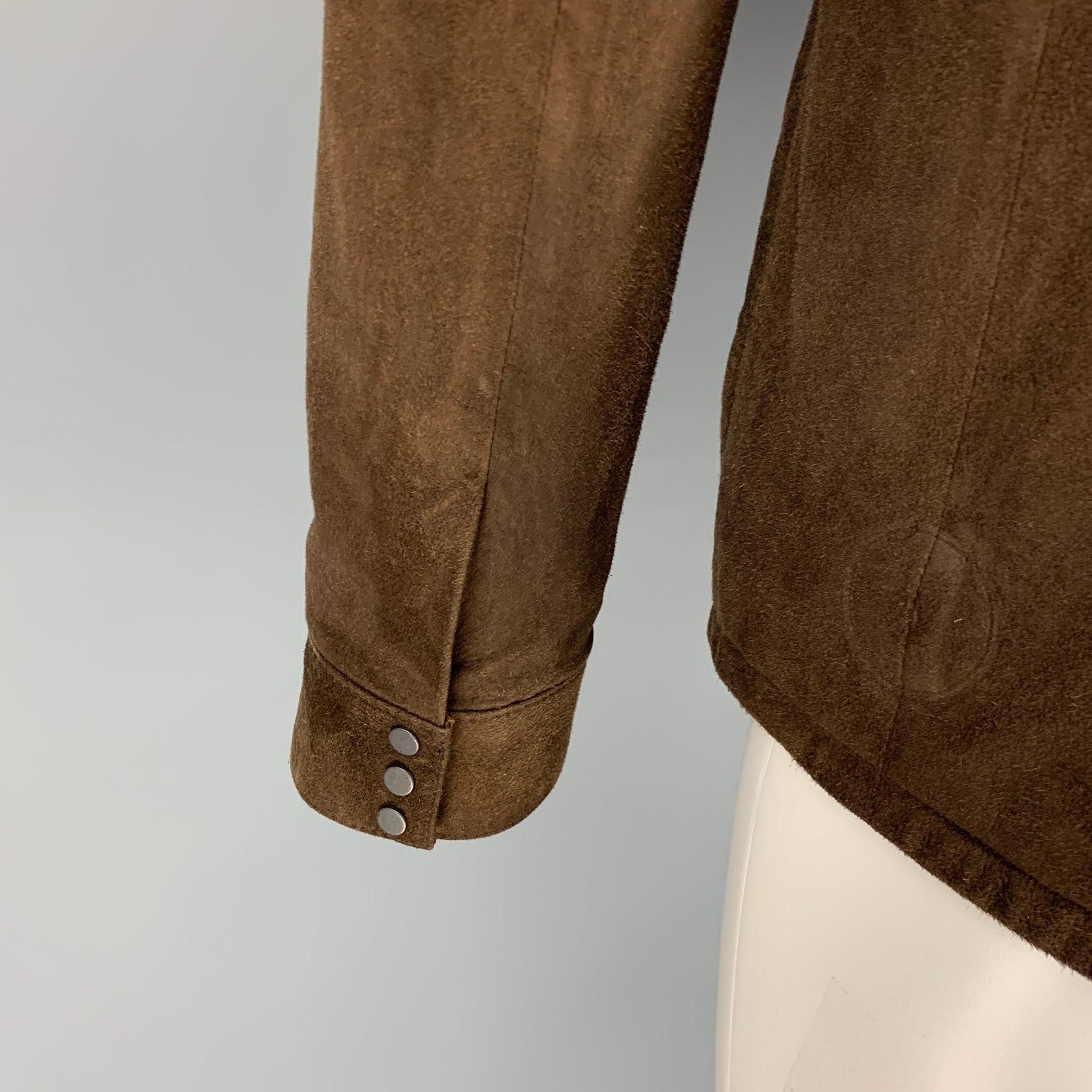 Men's JOHN VARVATOS Size 40 Brown Suede Zip & Snaps Jacket For Sale