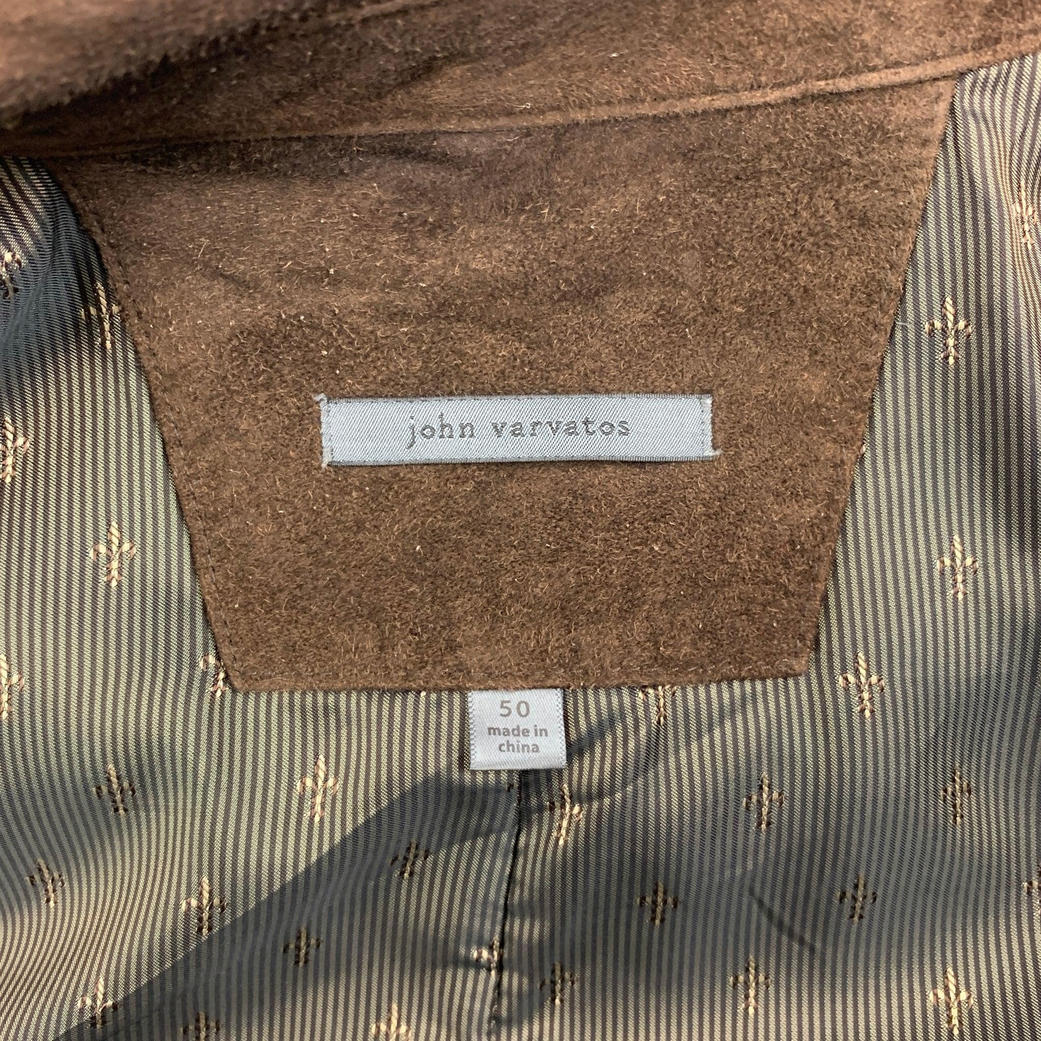 JOHN VARVATOS Size 40 Brown Suede Zip & Snaps Jacket For Sale 2