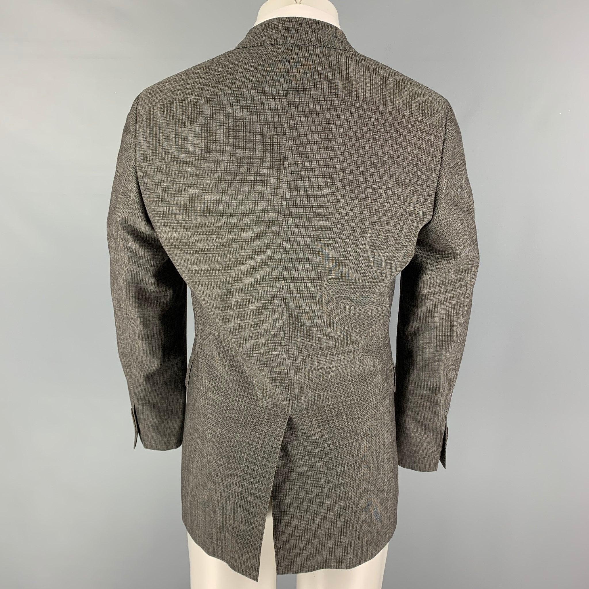 JOHN VARVATOS Size 40 Grey Black Grid Wool Notch Lapel Sport Coat In Good Condition For Sale In San Francisco, CA