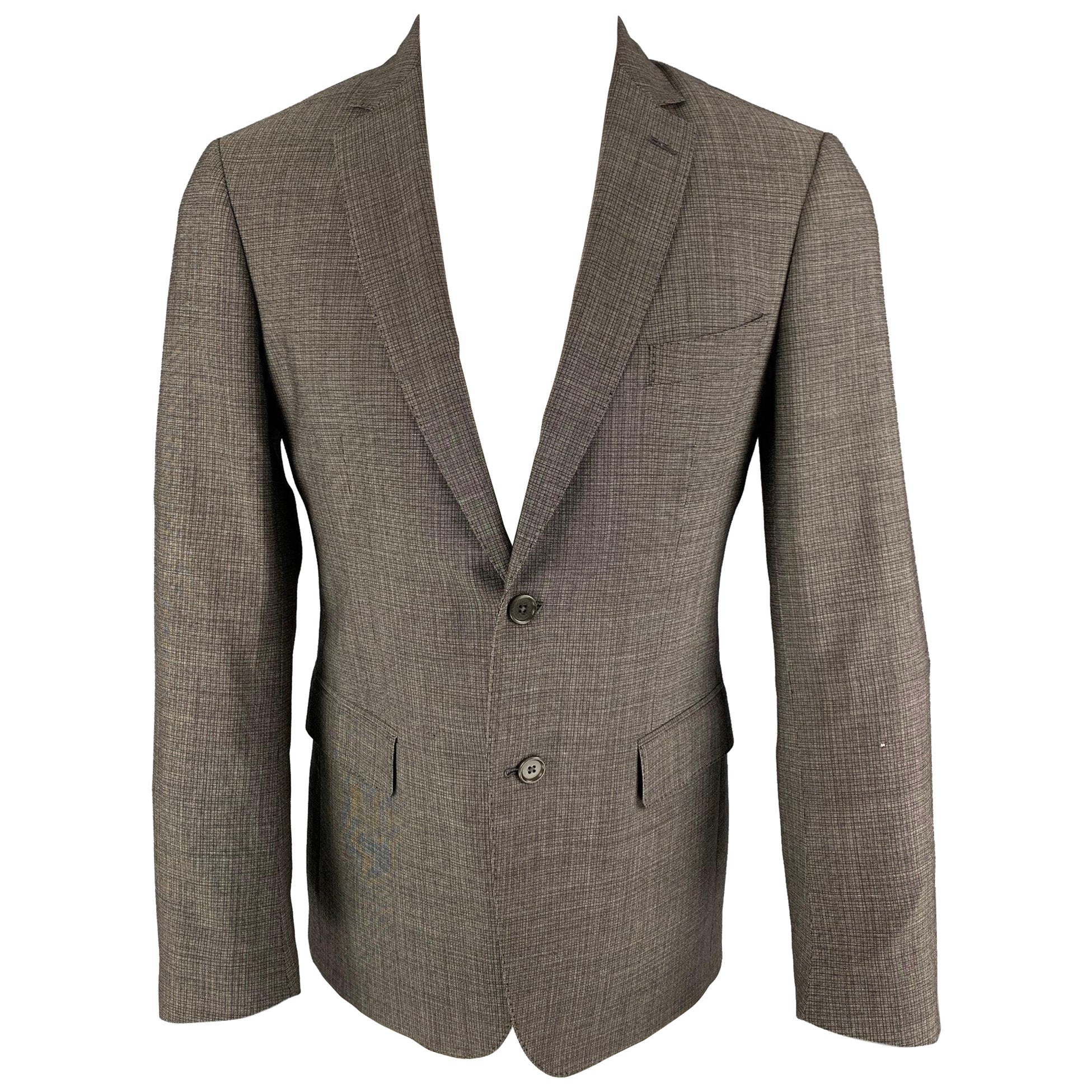 JOHN VARVATOS Talla 40 Gris Negro Rejilla Lana Solapa de muesca Abrigo deportivo