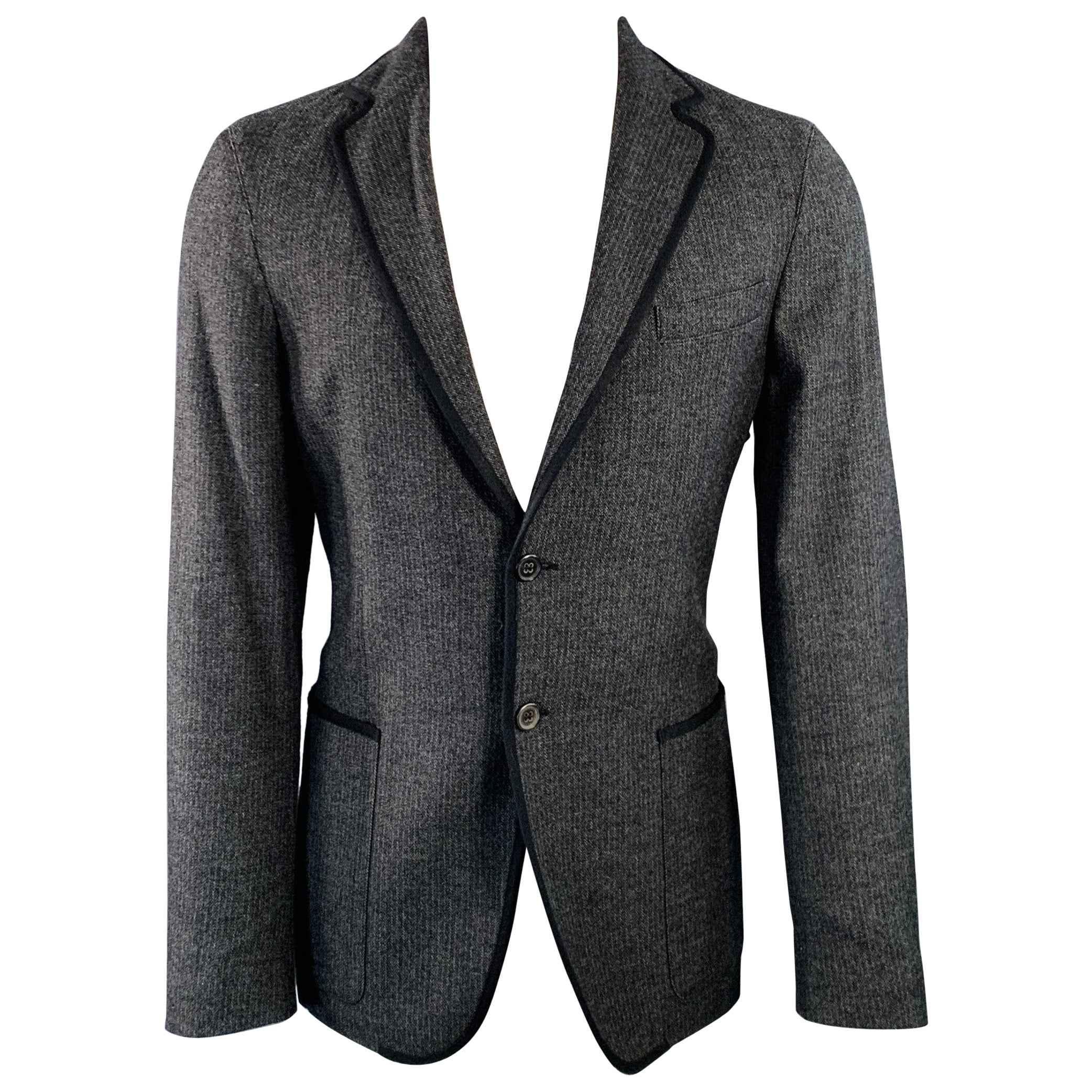 JOHN VARVATOS Size 40 Grey Black Herringbone Wool Blend Sport Coat