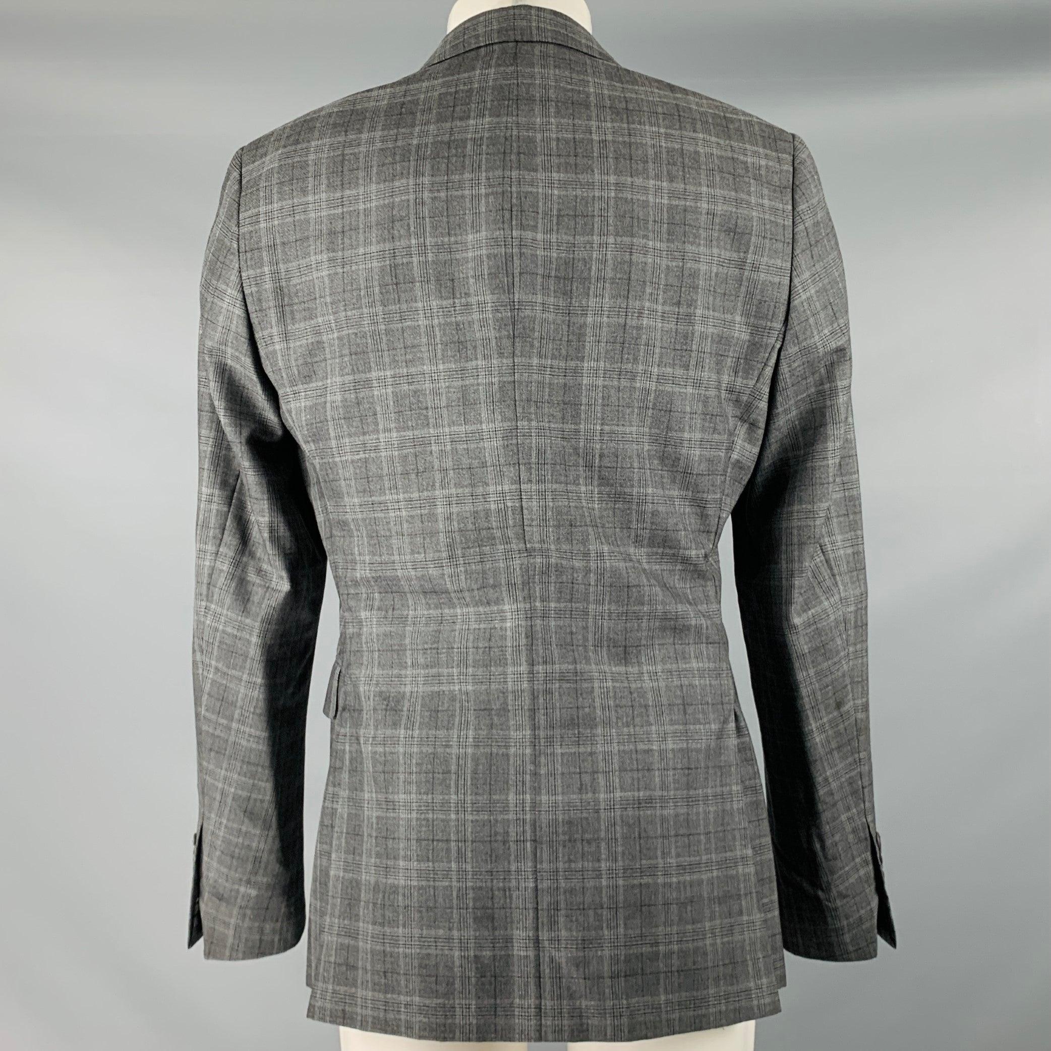 Gray JOHN VARVATOS Size 40 Grey Charcoal Plaid Wool Silk Sport Coat For Sale
