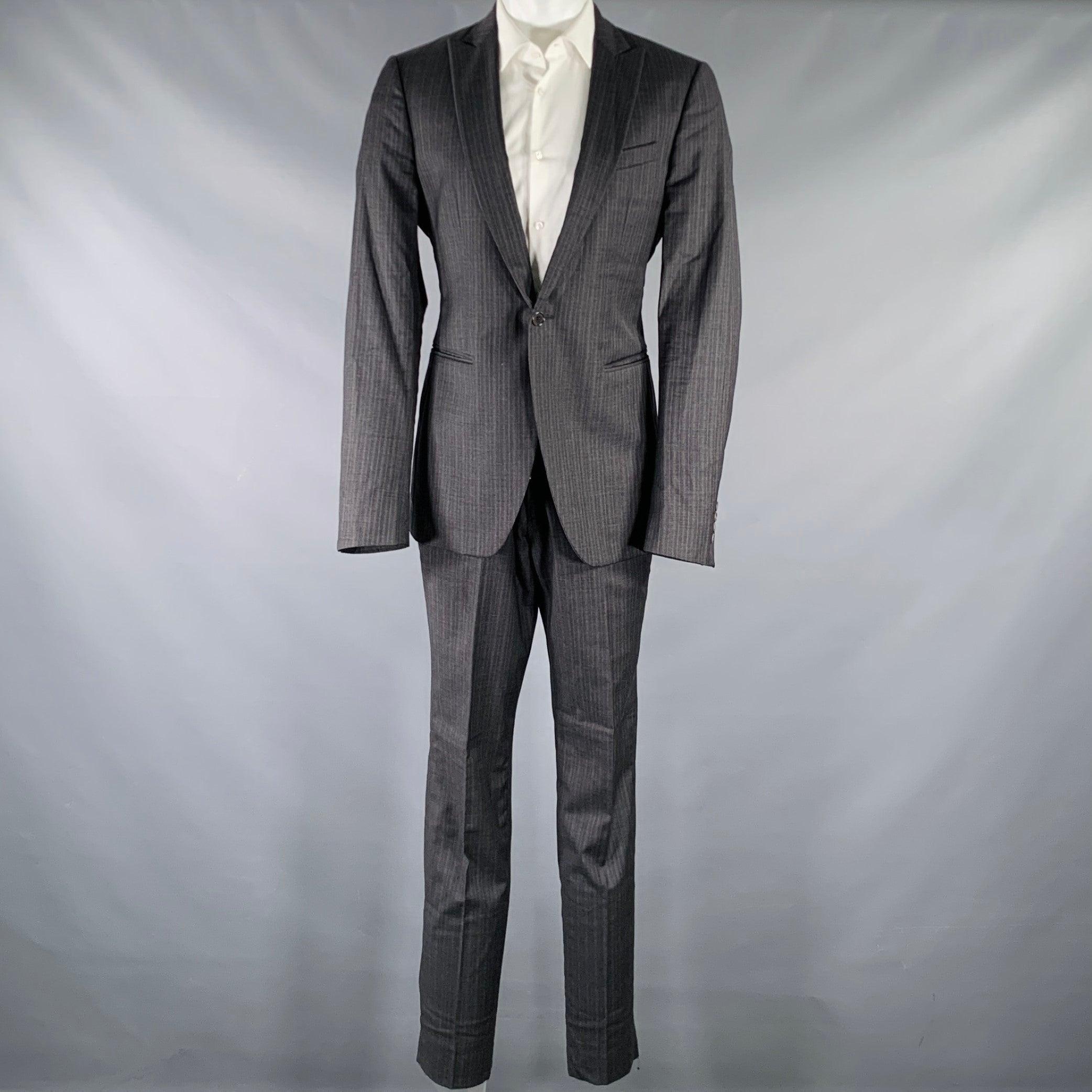 Nero Abito in lana vergine JOHN VARVATOS Taglia 40 Grigio a righe carbone in vendita