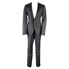 JOHN VARVATOS Size 40 Grey Charcoal Stripe Virgin Wool Suit
