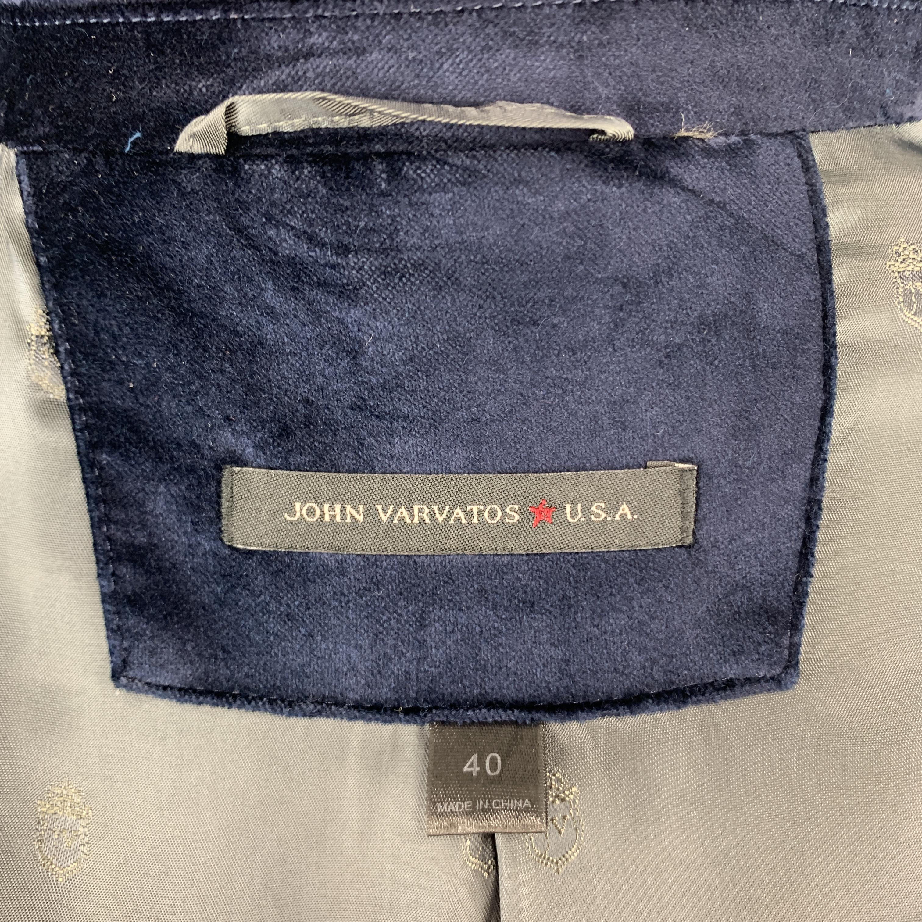 JOHN VARVATOS Size 40 Navy Velvet High Collar Leather Trim Military Sport Coat 3