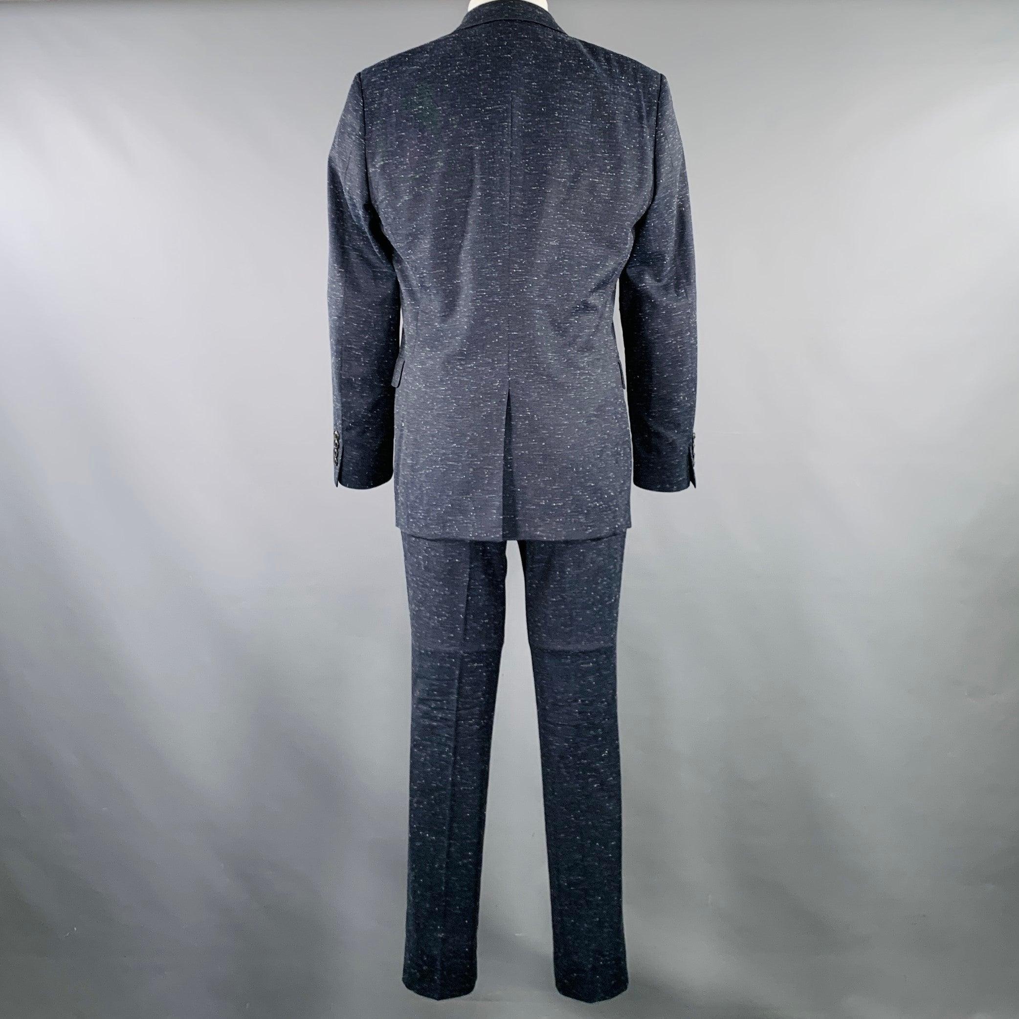 Black JOHN VARVATOS Size 40 Navy White Virgin Wool Blend Suit For Sale