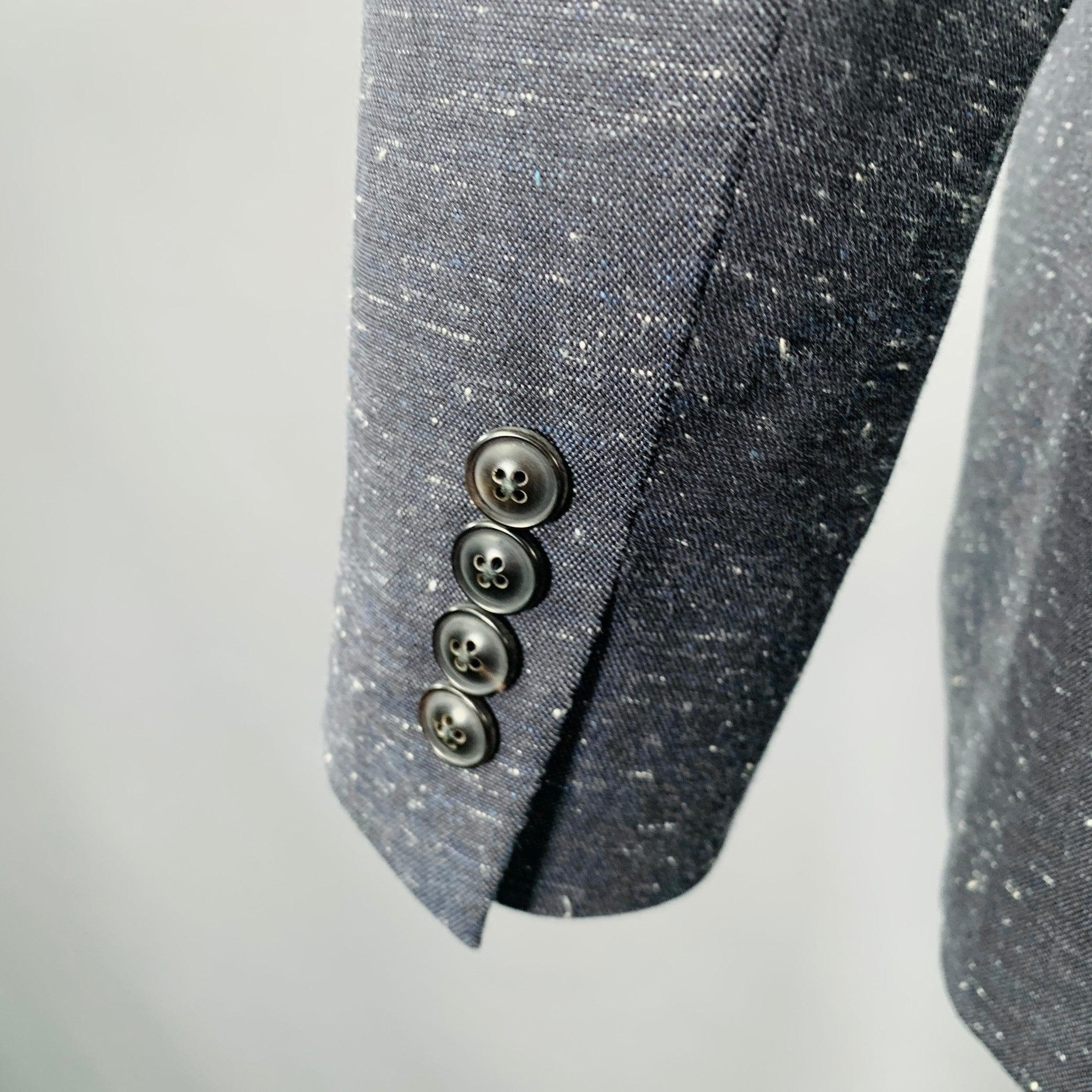 JOHN VARVATOS Size 40 Navy White Virgin Wool Blend Suit For Sale 1