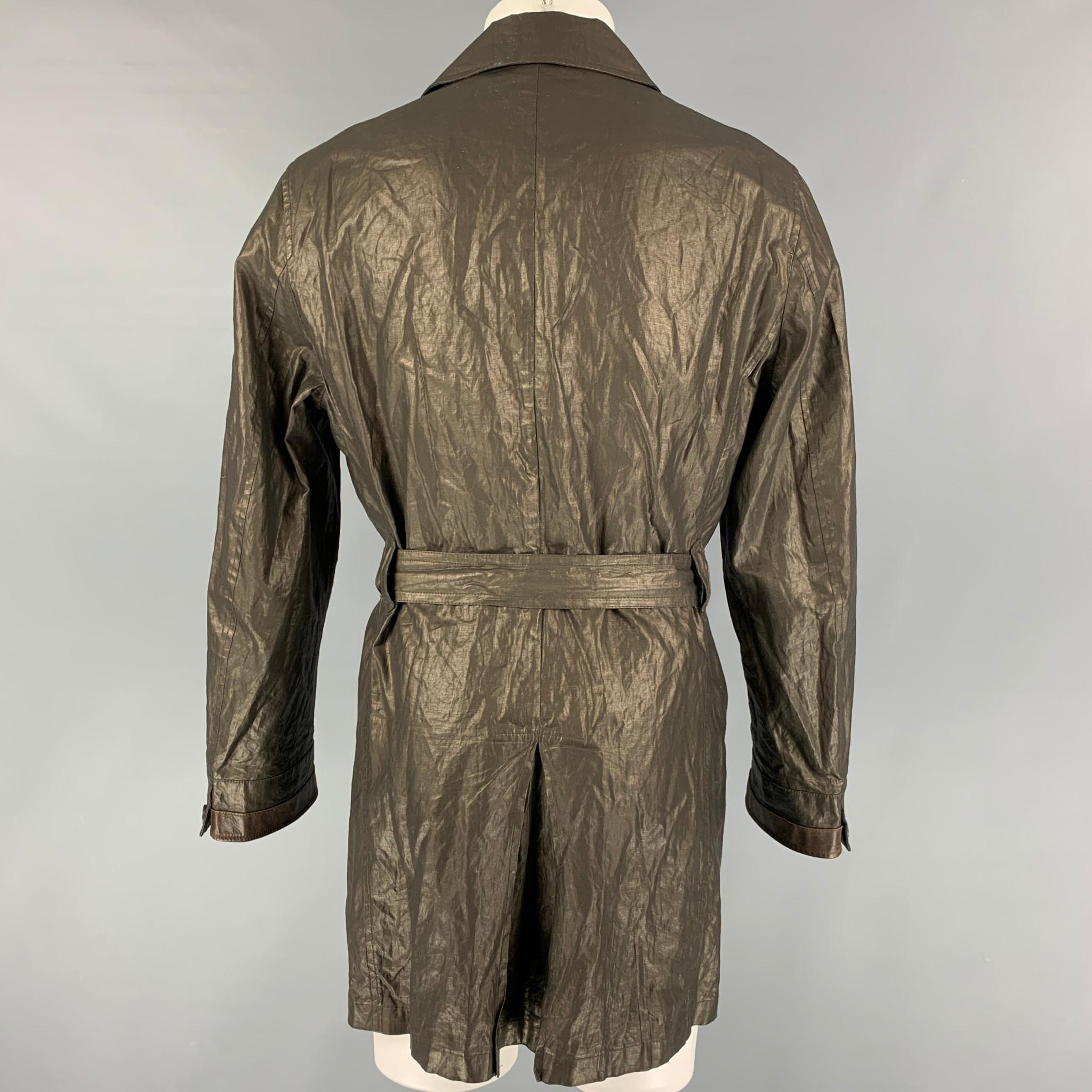 Brown JOHN VARVATOS Size 40 Olive Linen Blend Belted Trenchcoat