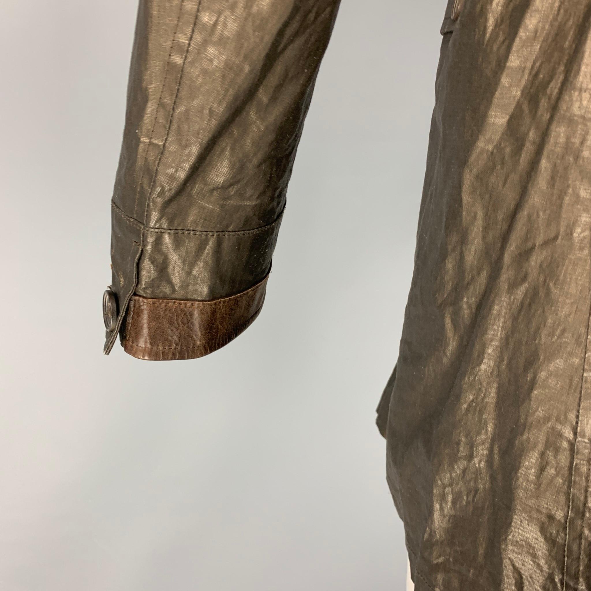 JOHN VARVATOS Size 40 Olive Linen Blend Belted Trenchcoat In Good Condition In San Francisco, CA