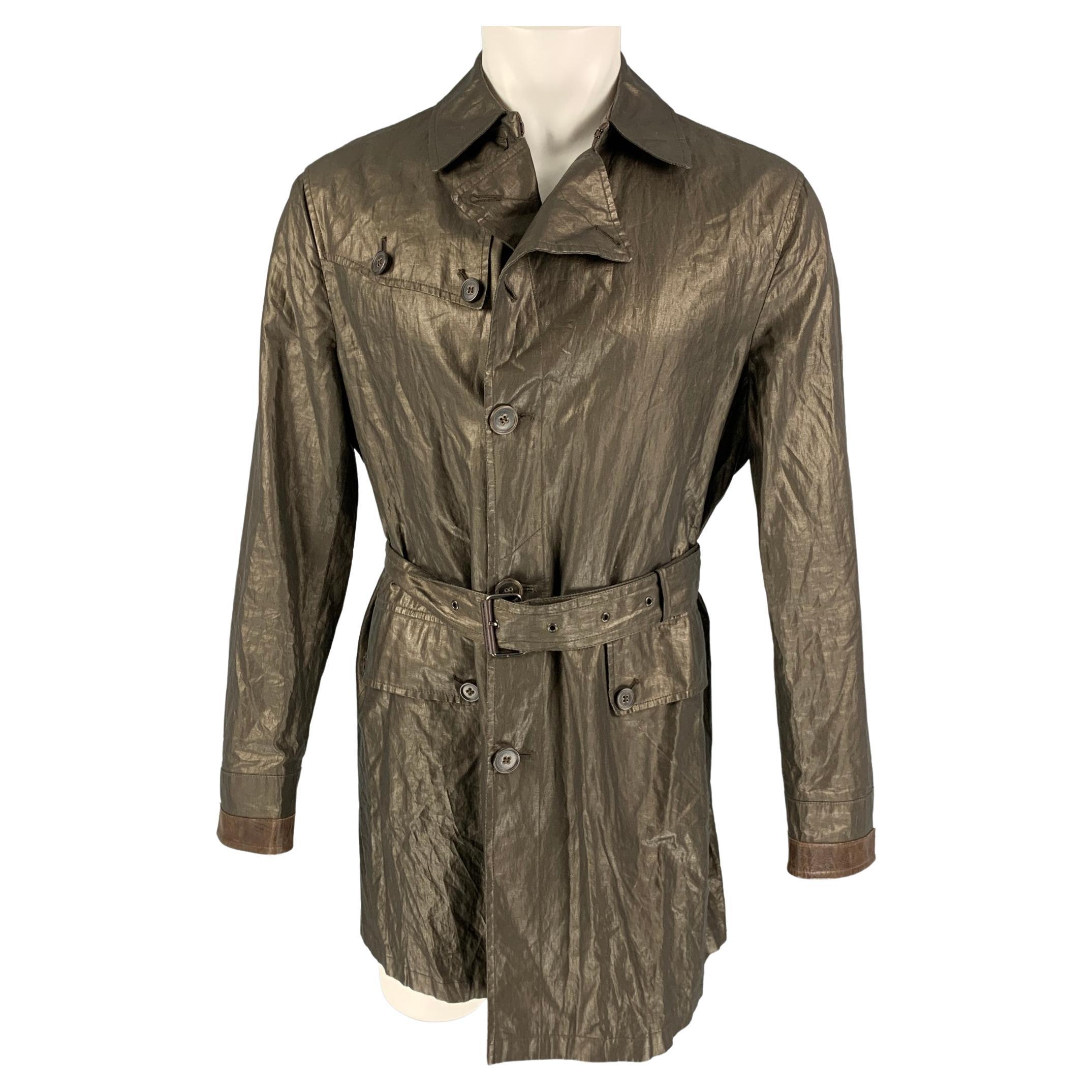 JOHN VARVATOS Size 40 Olive Linen Blend Belted Trenchcoat For Sale at  1stDibs