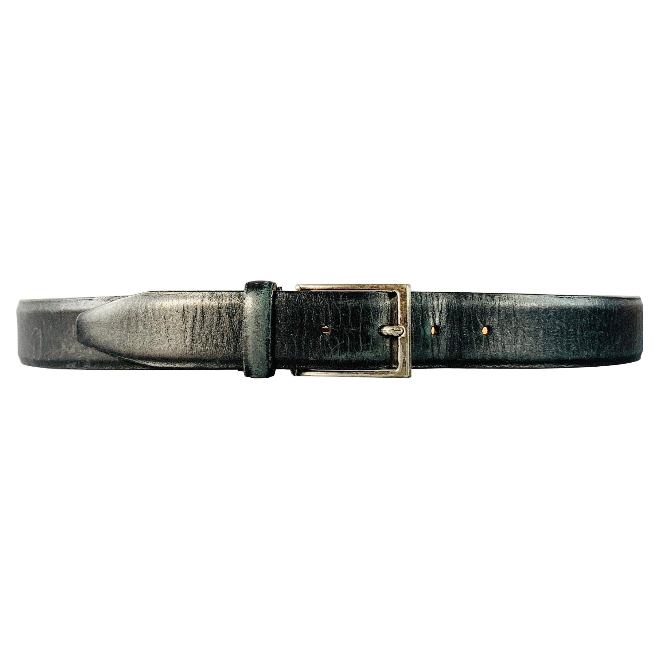 JOHN VARVATOS Size 42 Black Silver Leather Belt