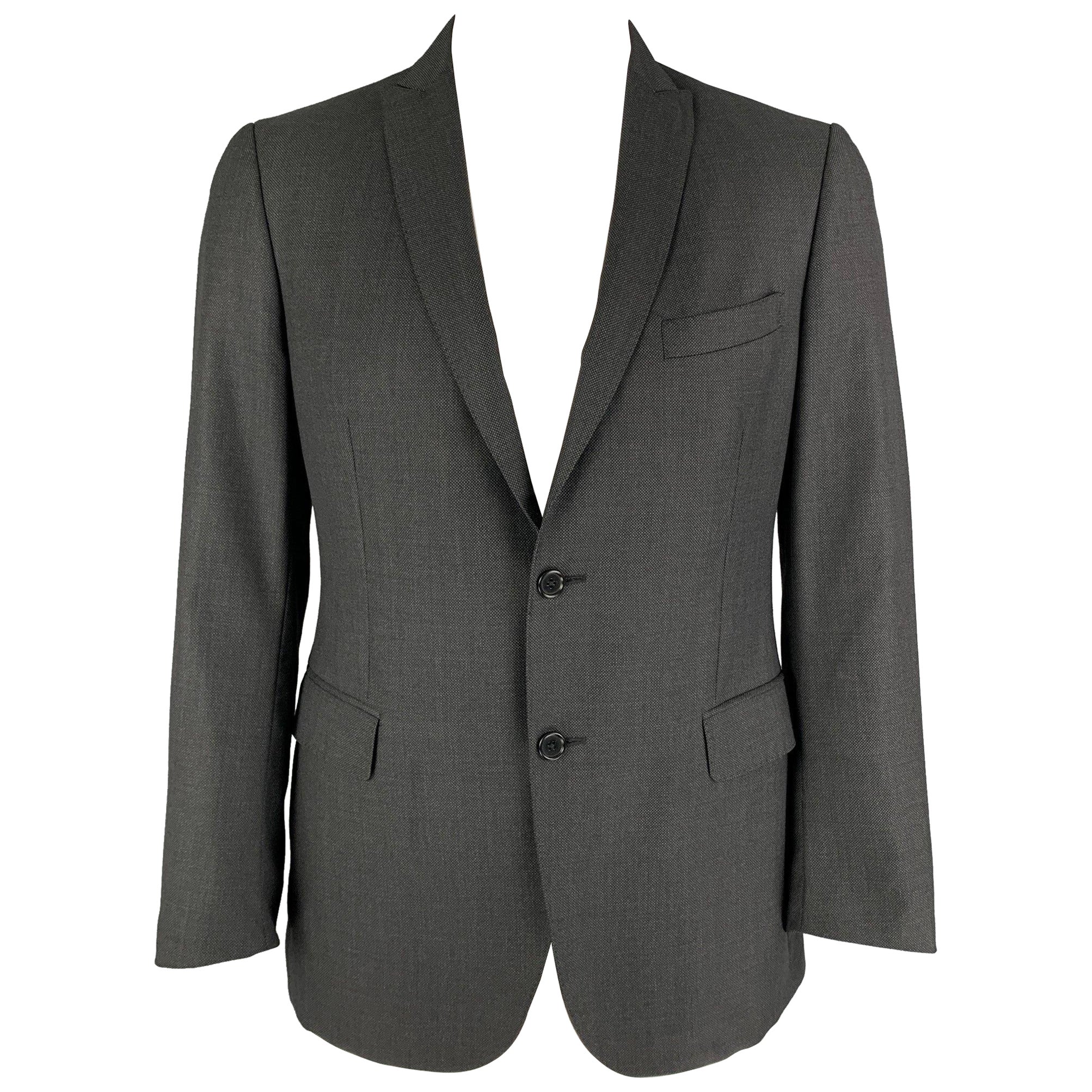 JOHN VARVATOS - Manteau de sport en laine anthracite à revers à pointe, taille 42