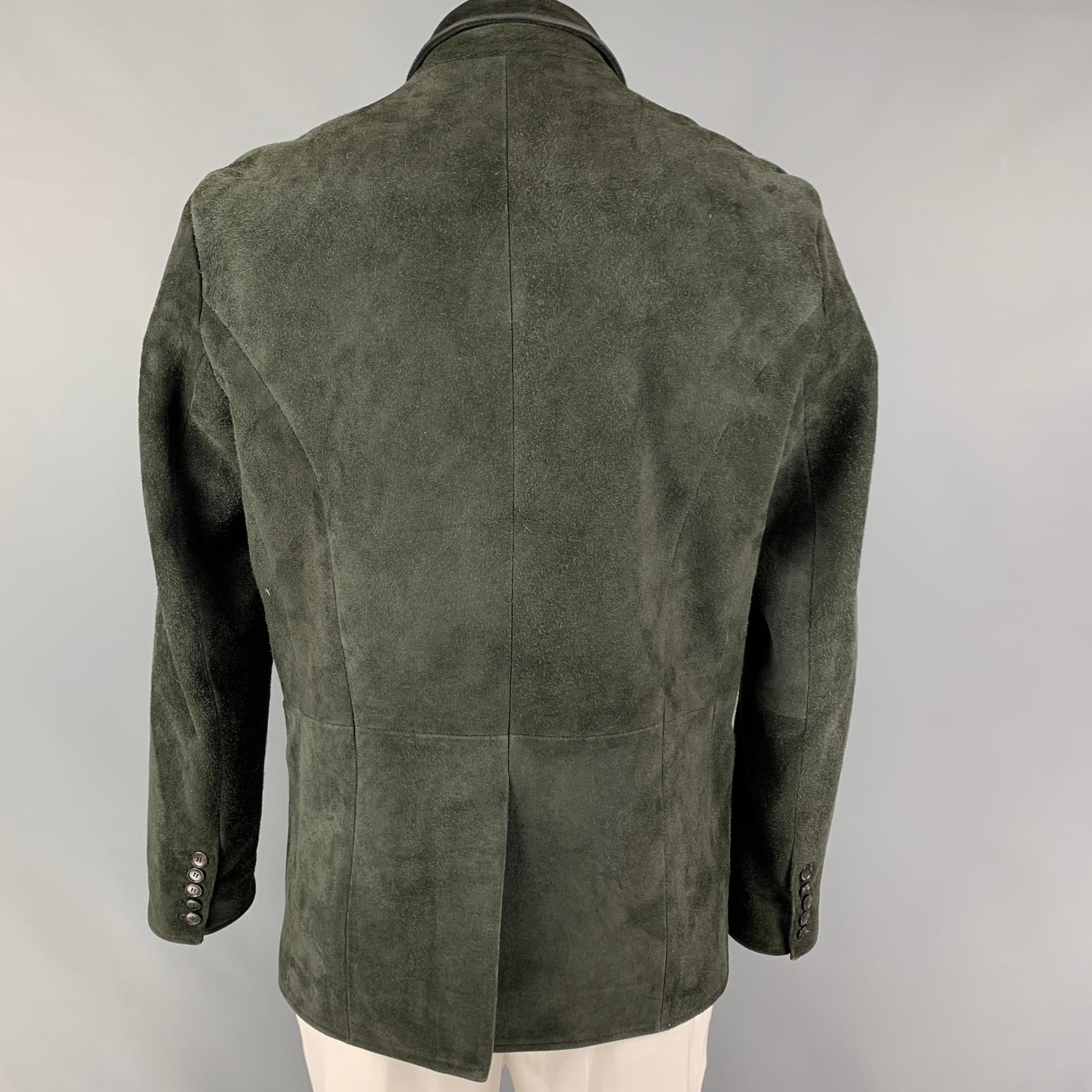 JOHN VARVATOS Size 42 Dark Green Suede Buttoned Jacket In Good Condition In San Francisco, CA