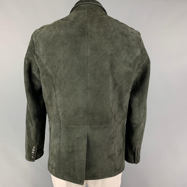 JOHN VARVATOS Size 42 Dark Green Suede Buttoned Jacket For Sale at 1stDibs
