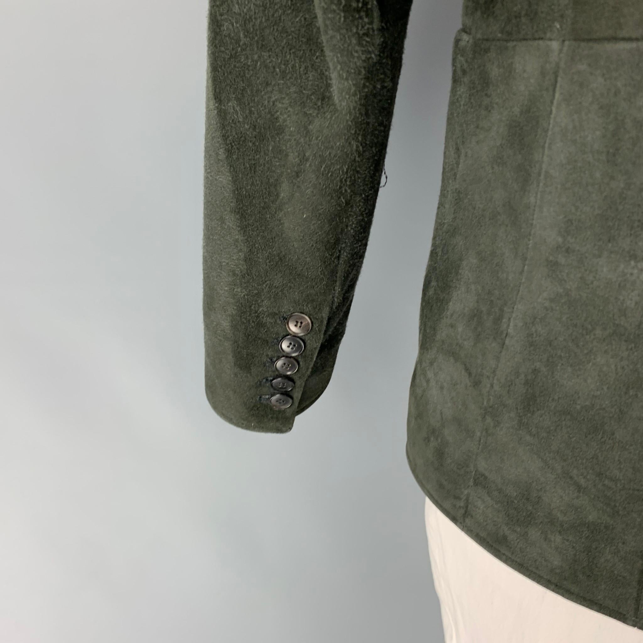 Men's JOHN VARVATOS Size 42 Dark Green Suede Buttoned Jacket