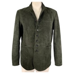 JOHN VARVATOS Größe 42 Dunkelgrüne Wildlederjacke mit Knopfleiste