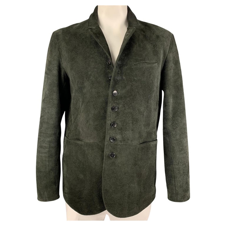 JOHN VARVATOS Size 42 Dark Green Suede Buttoned Jacket For Sale at 1stDibs