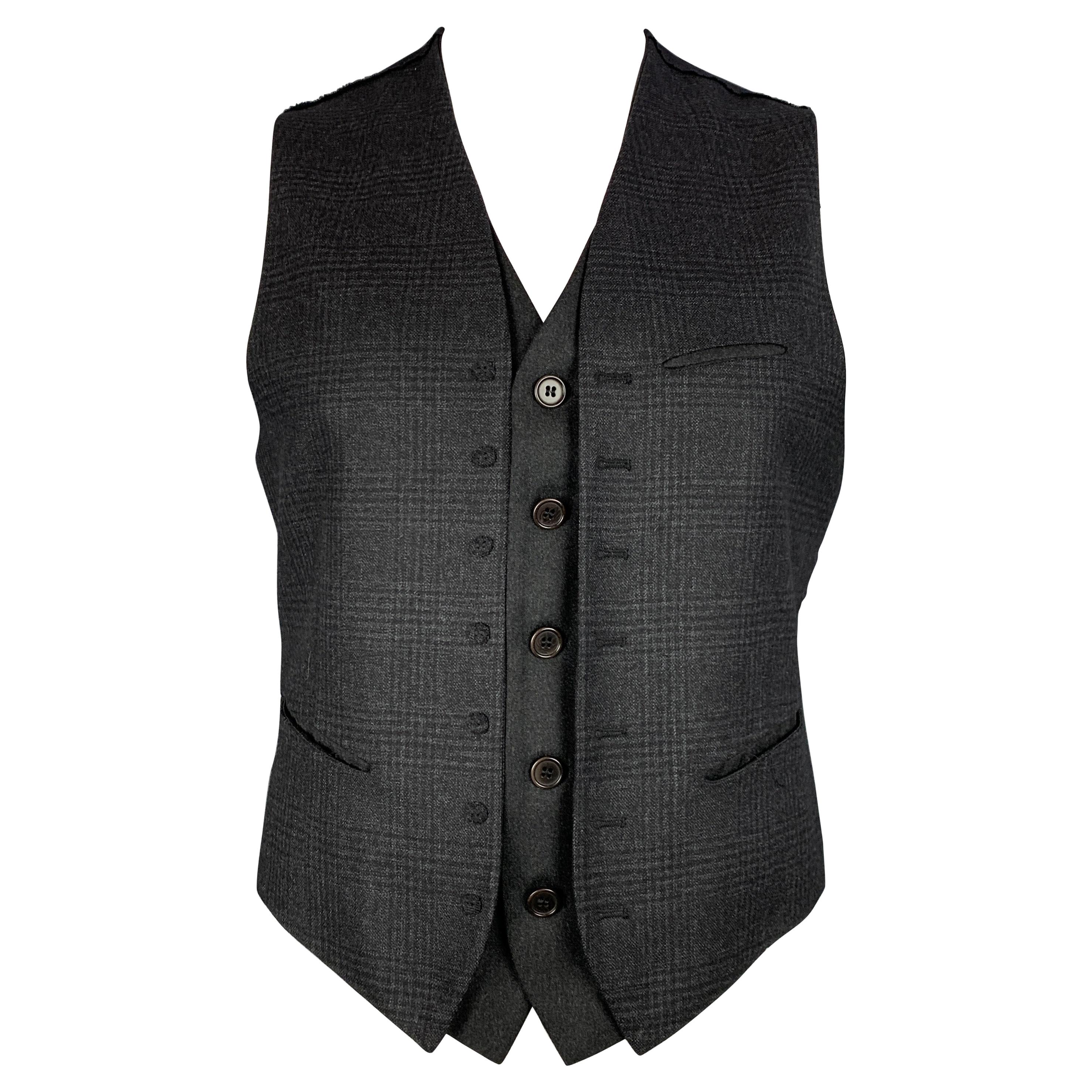 JOHN VARVATOS Size 42 Grey 
Black Plaid Wool Double Layer Vest