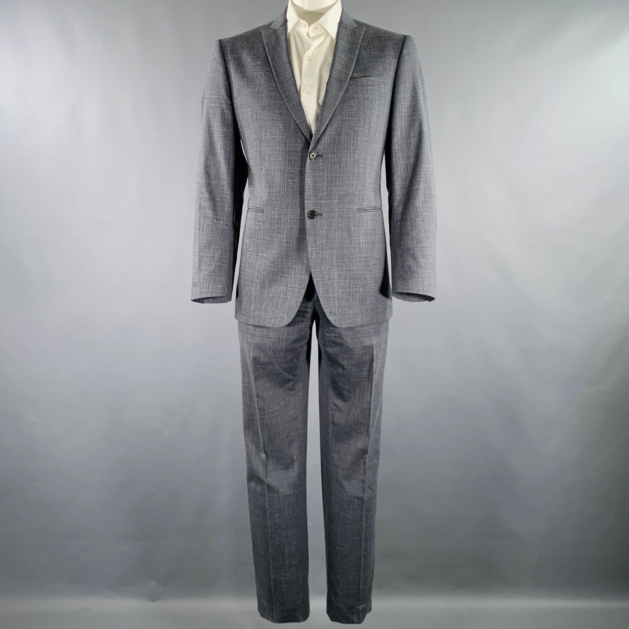 Gray JOHN VARVATOS Size 42 Grey Blue Wool Linen Single Breasted Suit